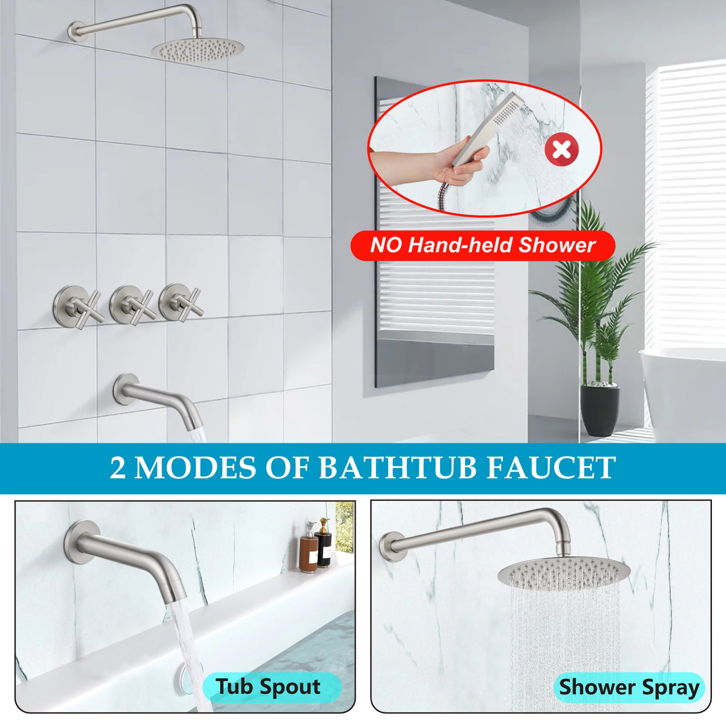 
                  
                    Midanya 3 Handle Tub Shower Faucet with Tub Spout,8-inch Rainfall Bathtub Rain Shower Faucet Set and Rough-in Valve Wall Mount Bathroom Trim Kit Shower System, Round Shower Head
                  
                