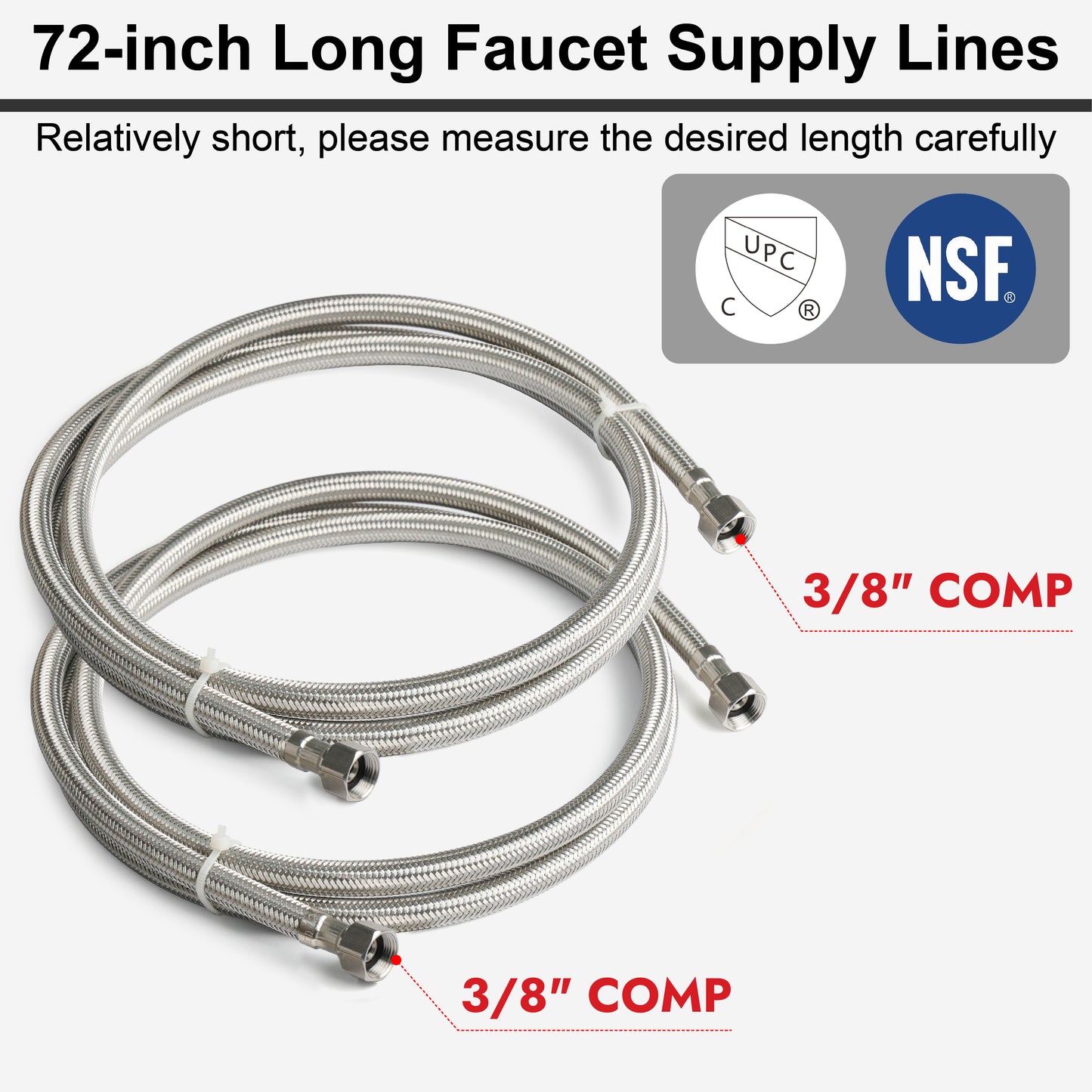 
                  
                    Midanya Faucet Supply Lines,Stainless Steel Braided Water Supply Line, 3/8" COMP x 3/8" COMP Faucet Hose, Faucet Hose Connector x 2 Pcs (1 Pair)
                  
                