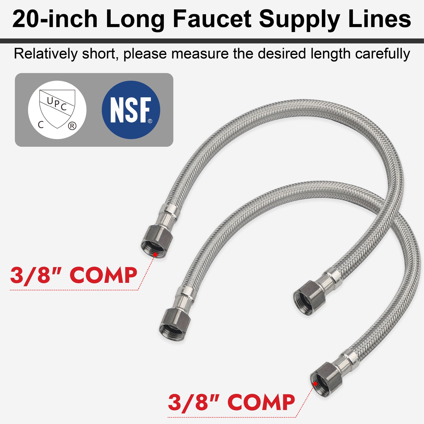 
                  
                    Midanya Faucet Supply Lines,Stainless Steel Braided Water Supply Line, 3/8" COMP x 3/8" COMP Faucet Hose, Faucet Hose Connector x 2 Pcs (1 Pair)
                  
                