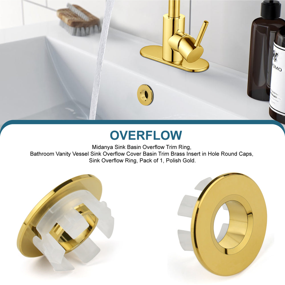 
                  
                    Midanya Sink Basin Trim Overflow Cover, Solid Brass Insert in Hole Round Caps, Vanity Vessel Sink Overflow Ring, Sink Overflow Cover Round Caps for Kitchen Bathroom, Pack of 1
                  
                