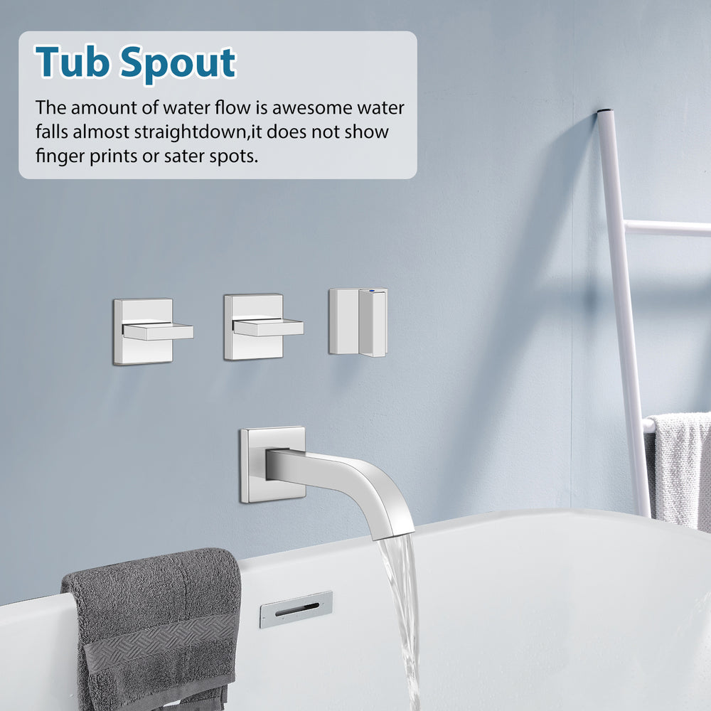 thumbnail image 2 of 8-Inch Rainfall Shower Faucet Set With Tub Spout – Wall Mounted, Brushed Nickel Finish 2 of 6