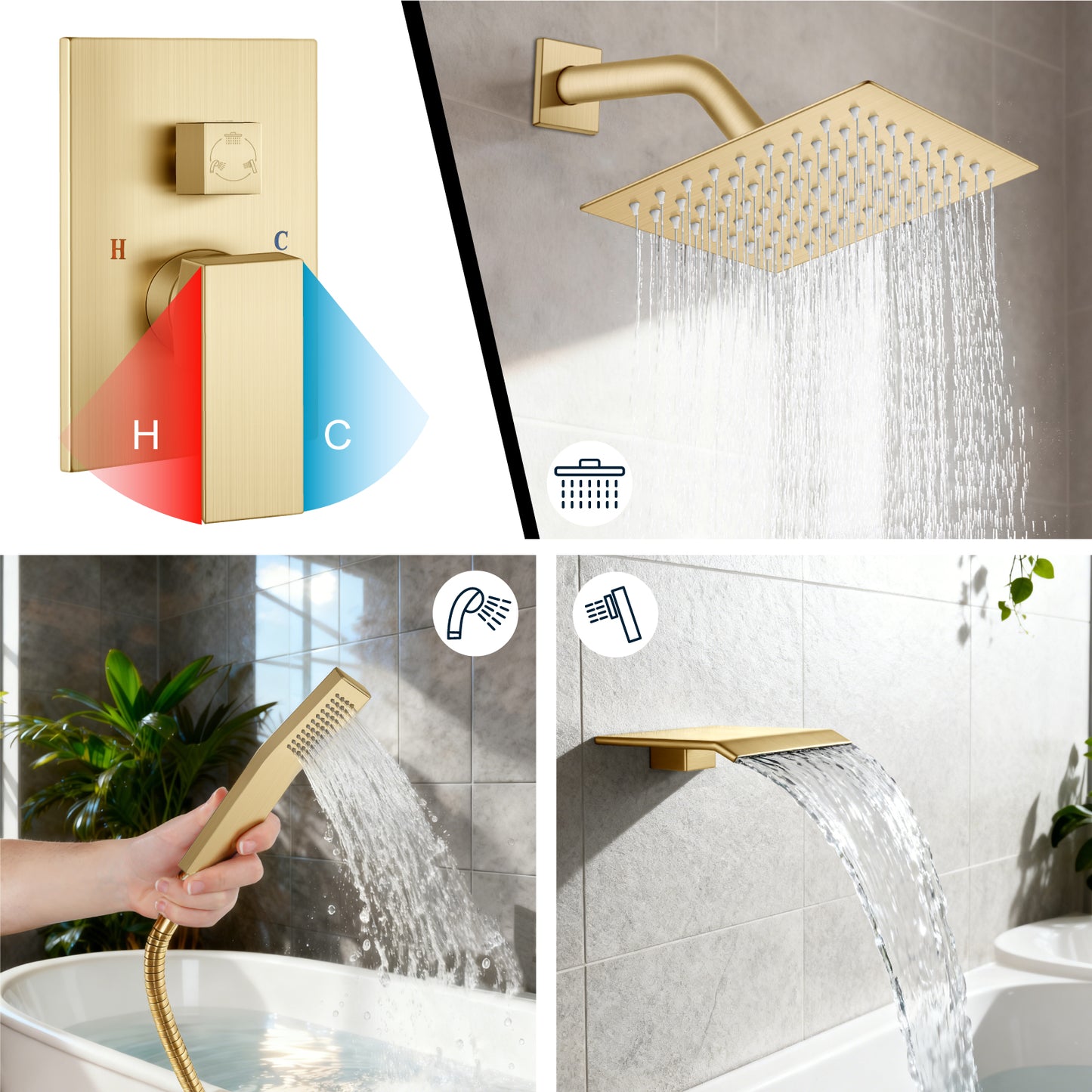 
                  
                    Midanya Rain Shower System Tub Shower Faucet Set 8 Inch Square Rainfall Shower Head with Handheld Sprayer and Waterfall Tub Spout Rough-in Valve Shower Mixer Combo
                  
                