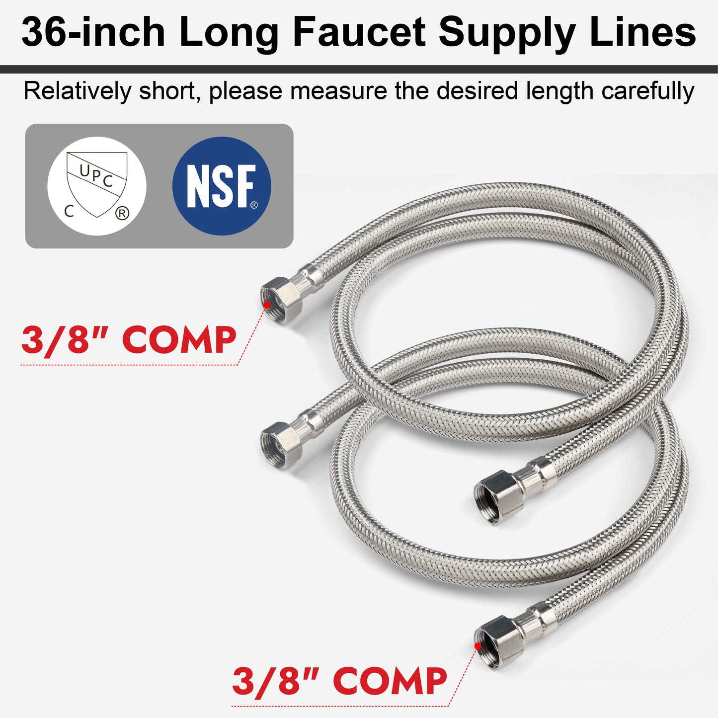 
                  
                    Midanya Faucet Supply Lines,Stainless Steel Braided Water Supply Line, 3/8" COMP x 3/8" COMP Faucet Hose, Faucet Hose Connector x 2 Pcs (1 Pair)
                  
                