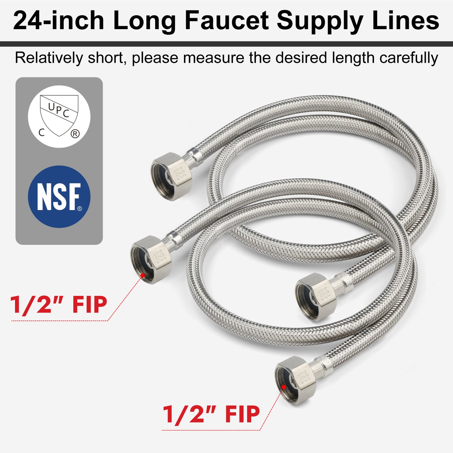 
                  
                    Midanya Faucet Supply Lines,Stainless Steel Braided Water Supply Line, 1/2" FIP x 1/2" FIP Faucet Hose, Faucet Hose Connector x 2 Pcs (1 Pair)
                  
                