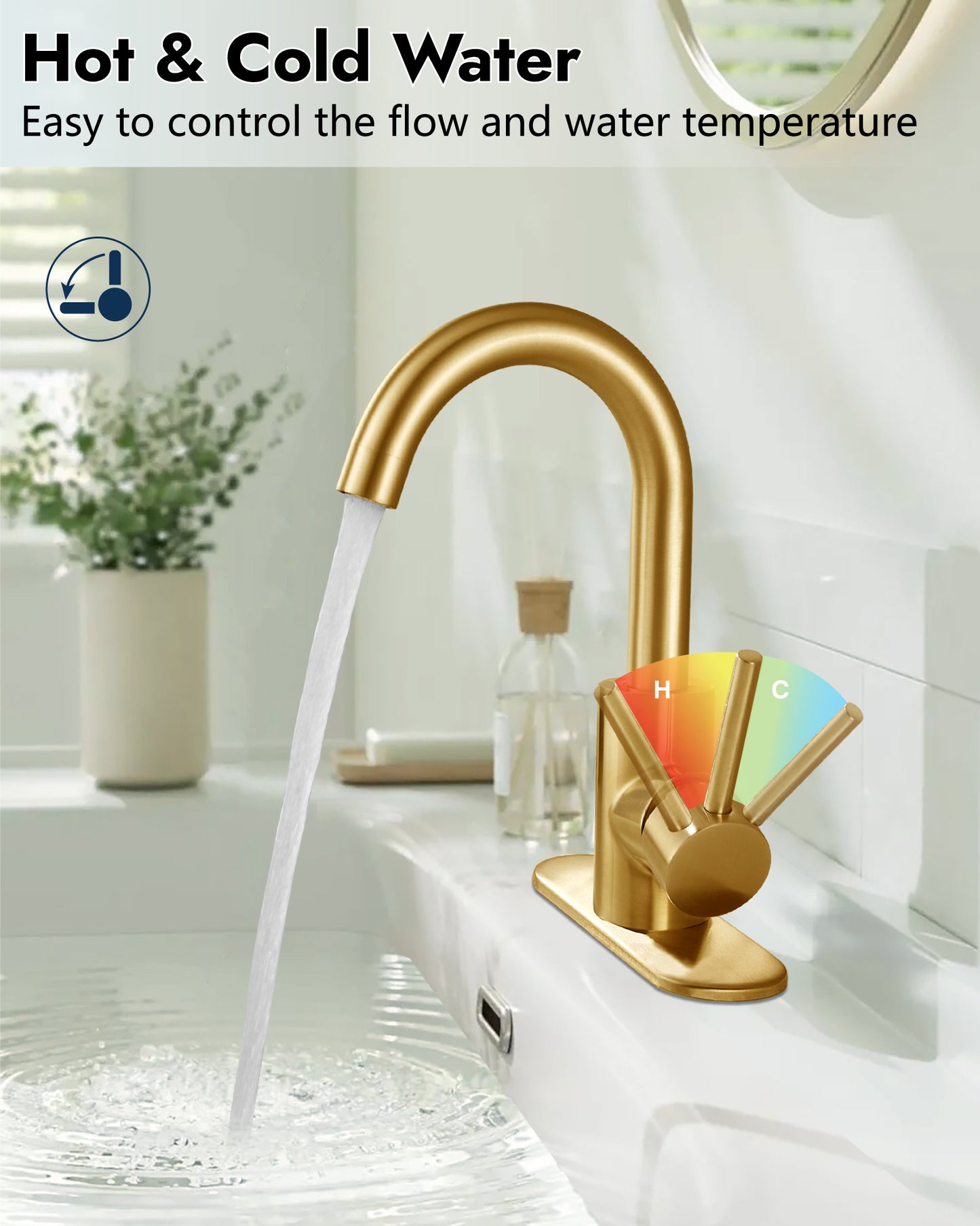 
                  
                    Midanya Single Handle Bathroom Sink Faucet, Wet Bar Pre-Kitchen Farmhouse RV Small Vanity Faucet with 360°Rotation Spout with Deck Plate, Supply Hoses and Drain Stopper
                  
                