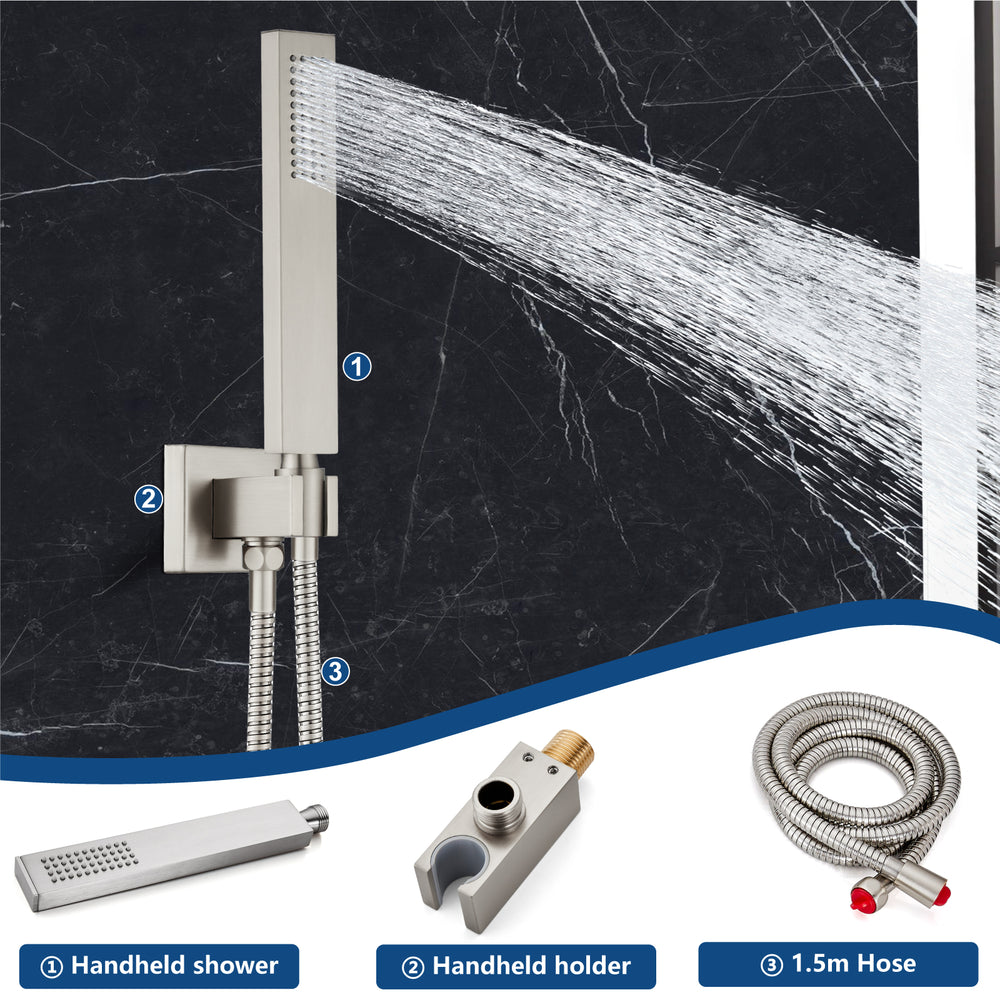 
                  
                    Midanya Rain Shower System 10 inch Tub Shower Faucet Set Square Rainfall Head with Handheld Sprayer and Waterfall Tub Spout Combo,Wall Mount
                  
                