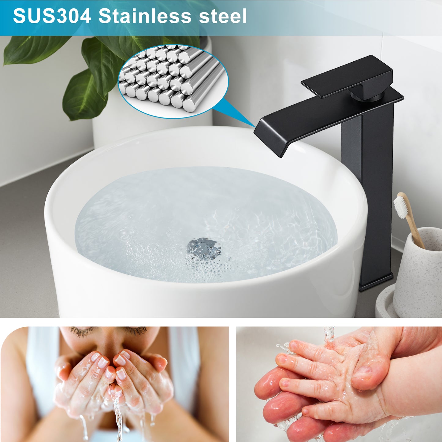 
                  
                    Midanya Waterfall Bathroom Faucets, Single Handle 1 Hole Bathroom Sink Faucet Modern RV Vanity Restroom Lavatory Basin Faucet with Pop Up Drain,Tall Body
                  
                