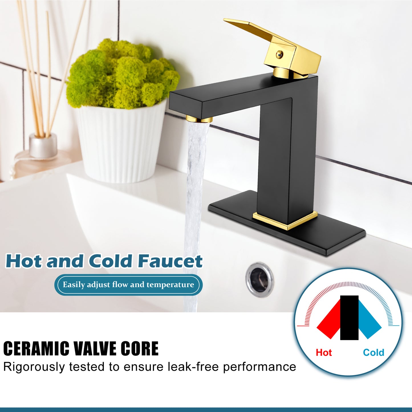 
                  
                    Midanya Bathroom Sink Faucet 1 Hole Single Handle Deck Mount Lavatory Mixer Tap with Cover Plate and Pop-up Drain One Lever Stainless Steel SUS304 Commercial
                  
                