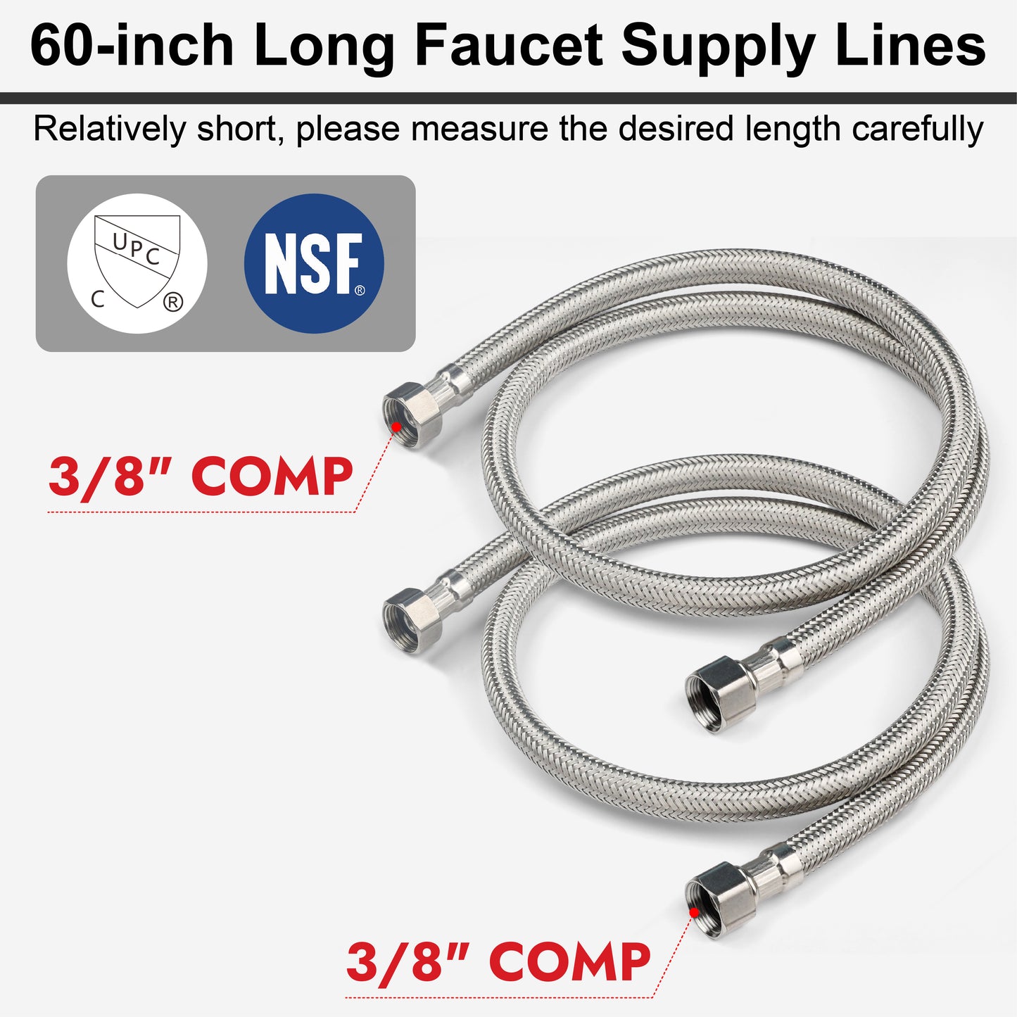 
                  
                    Midanya Faucet Supply Lines,Stainless Steel Braided Water Supply Line, 3/8" COMP x 3/8" COMP Faucet Hose, Faucet Hose Connector x 2 Pcs (1 Pair)
                  
                