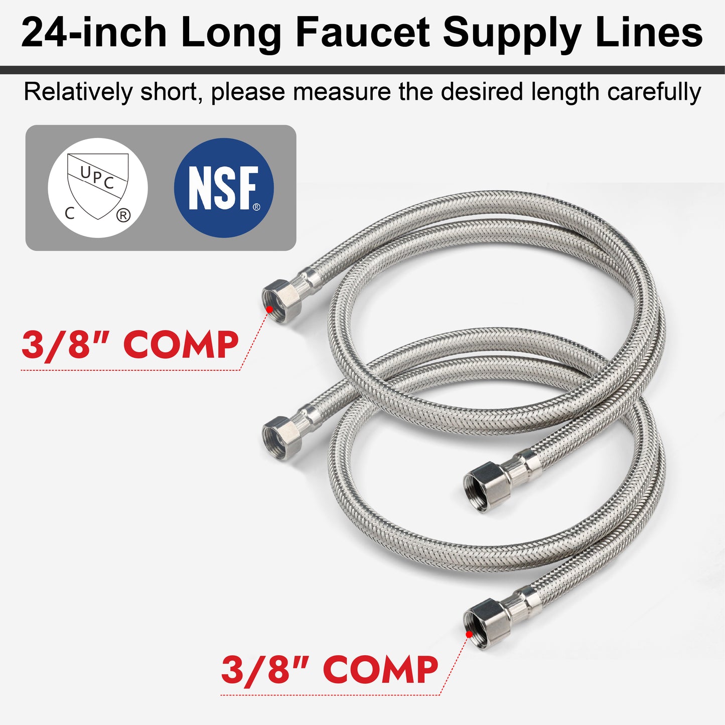 
                  
                    Midanya Faucet Supply Lines,Stainless Steel Braided Water Supply Line, 3/8" COMP x 3/8" COMP Faucet Hose, Faucet Hose Connector x 2 Pcs (1 Pair)
                  
                