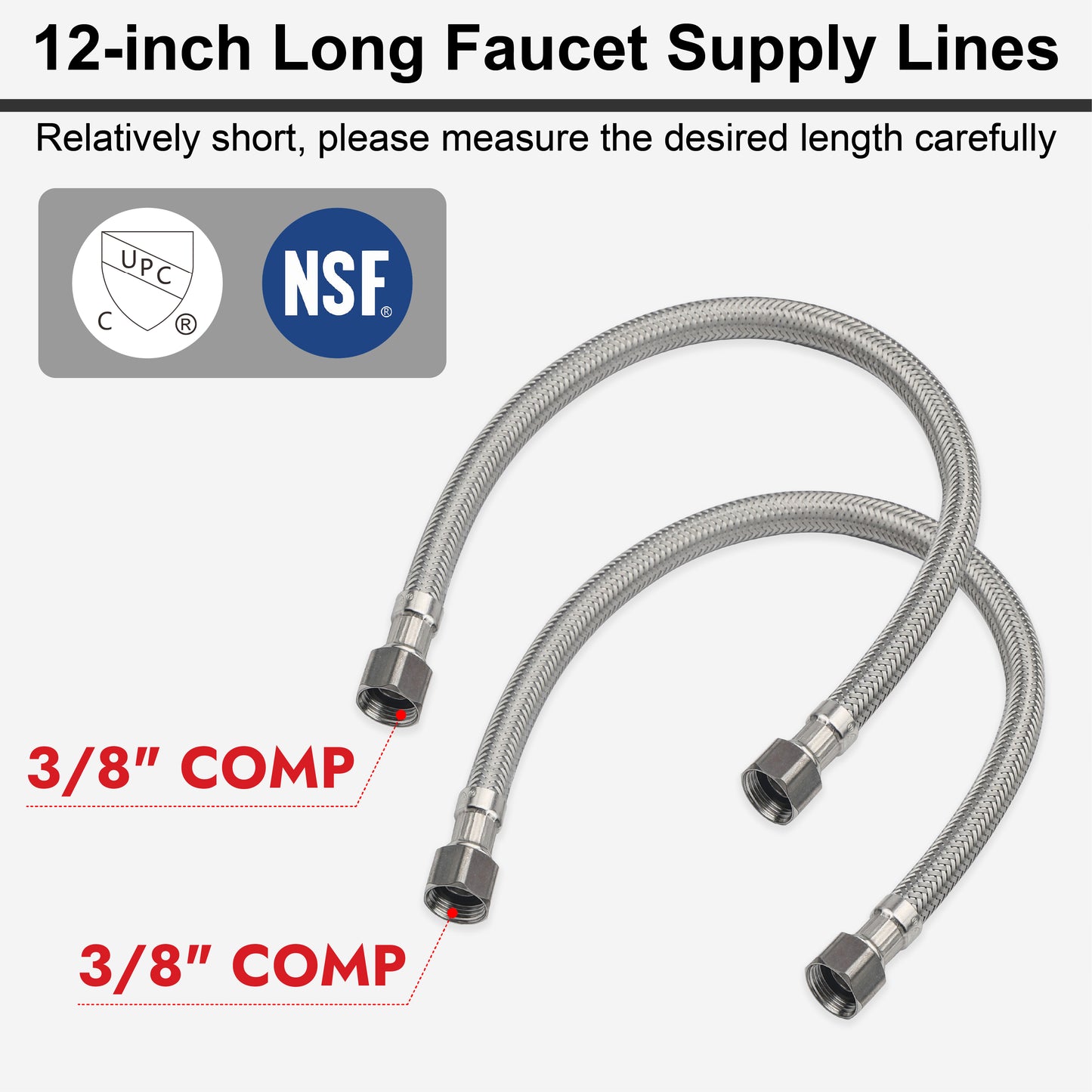 
                  
                    Midanya Faucet Supply Lines,Stainless Steel Braided Water Supply Line, 3/8" COMP x 3/8" COMP Faucet Hose, Faucet Hose Connector x 2 Pcs (1 Pair)
                  
                