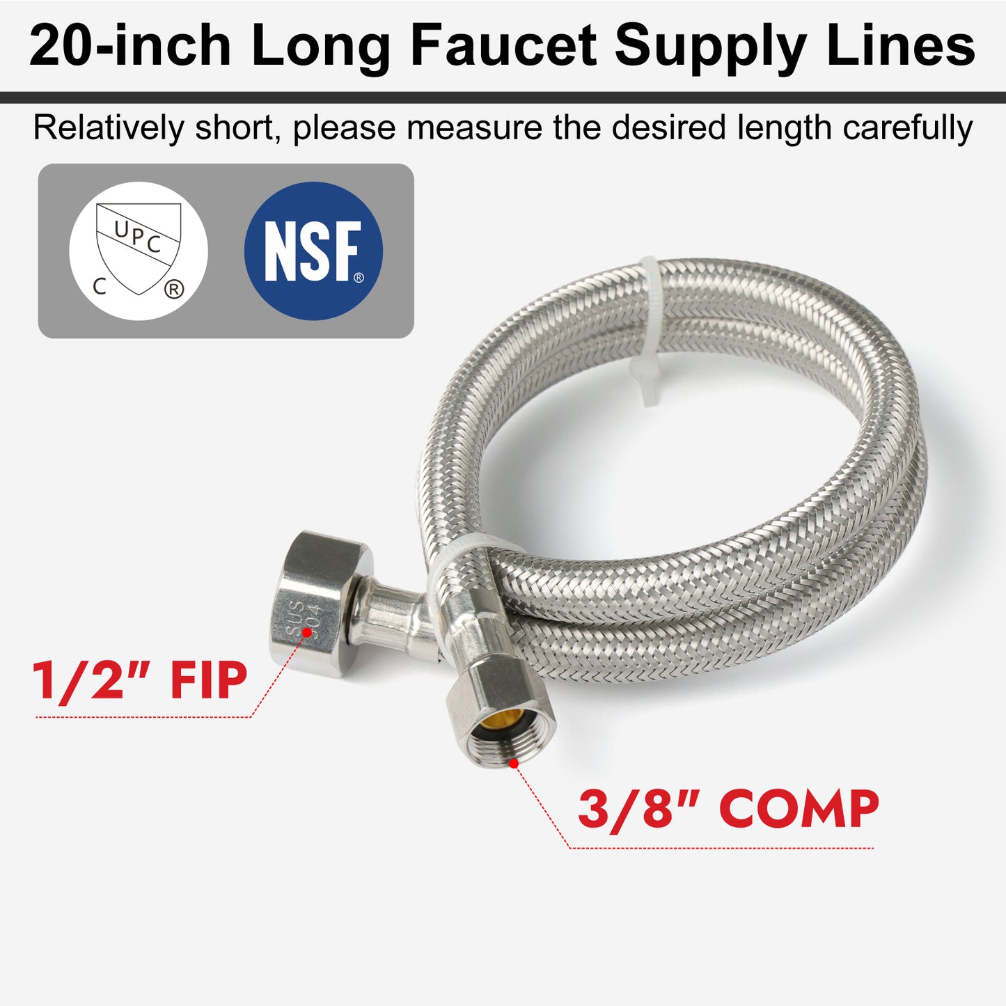 
                  
                    Midanya Faucet Supply Lines,Stainless Steel Braided Water Supply Line, 1/2" FIP x 3/8" COMP Faucet Hose, Faucet Hose Connector x 2 Pcs (1 Pair)
                  
                