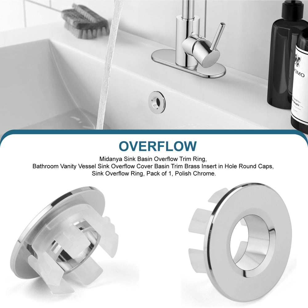 
                  
                    Midanya Sink Basin Trim Overflow Cover, Solid Brass Insert in Hole Round Caps, Vanity Vessel Sink Overflow Ring, Sink Overflow Cover Round Caps for Kitchen Bathroom, Pack of 1
                  
                
