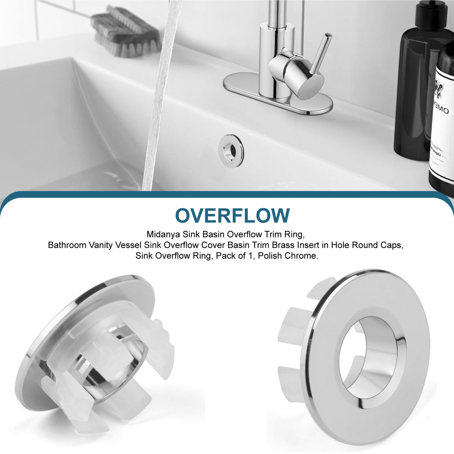 
                  
                    Midanya Sink Basin Trim Overflow Cover, Solid Brass Insert in Hole Round Caps, Vanity Vessel Sink Overflow Ring, Sink Overflow Cover Round Caps for Kitchen Bathroom, Pack of 1
                  
                