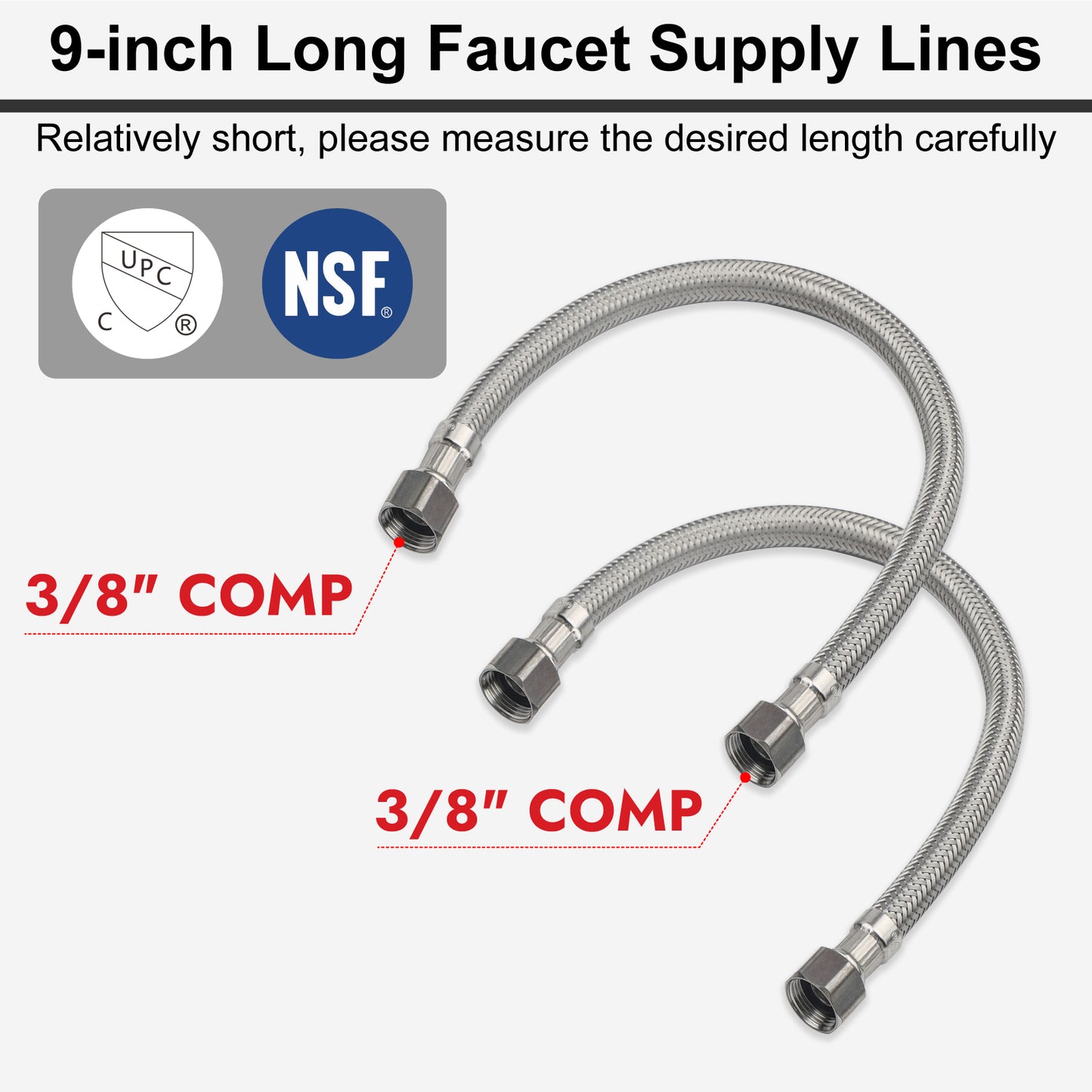 
                  
                    Midanya Faucet Supply Lines,Stainless Steel Braided Water Supply Line, 3/8" COMP x 3/8" COMP Faucet Hose, Faucet Hose Connector x 2 Pcs (1 Pair)
                  
                