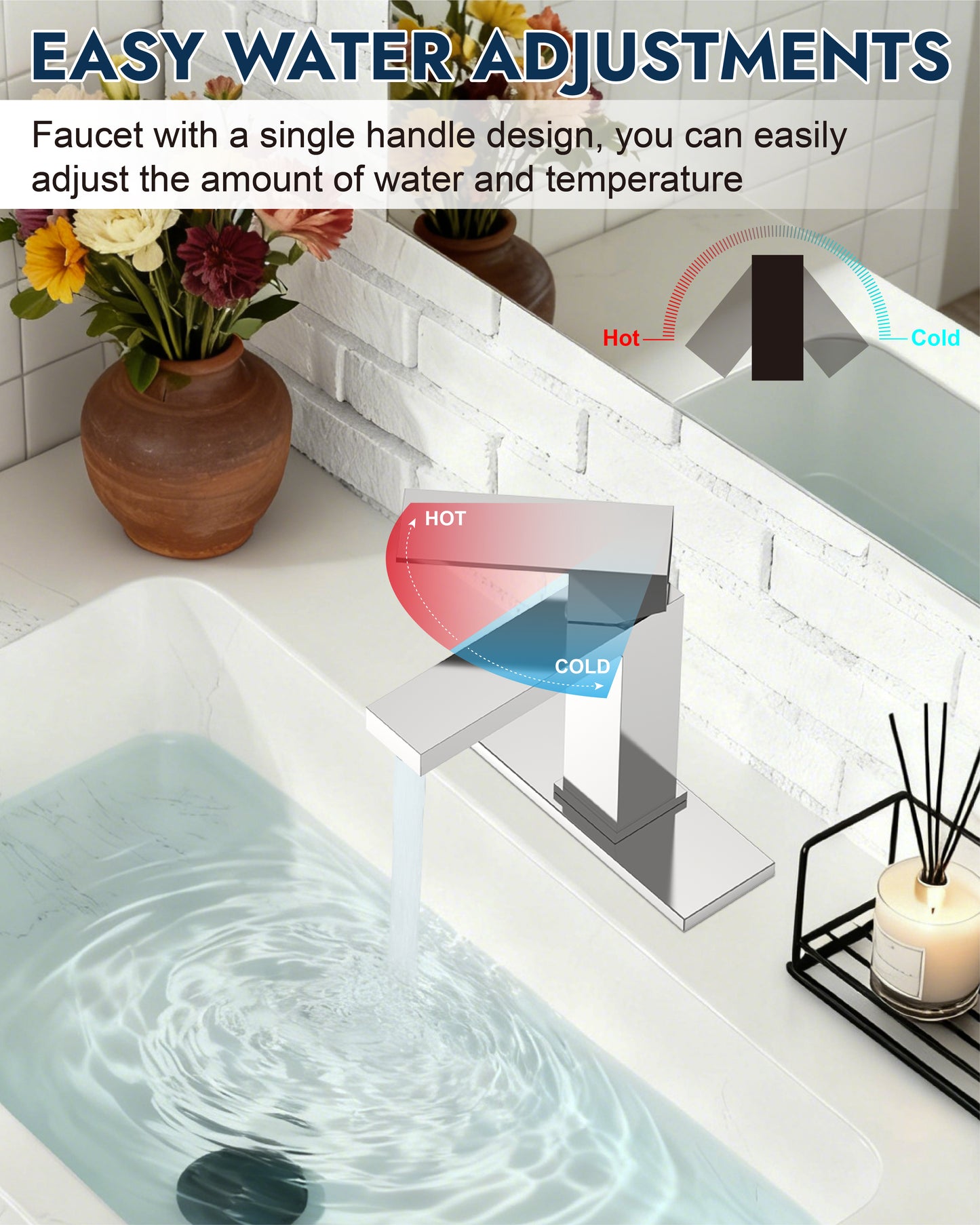 
                  
                    Midanya Bathroom Sink Faucet 1 Hole Single Handle Deck Mount Lavatory Mixer Tap with Cover Plate and Pop-up Drain One Lever Stainless Steel SUS304 Commercial
                  
                