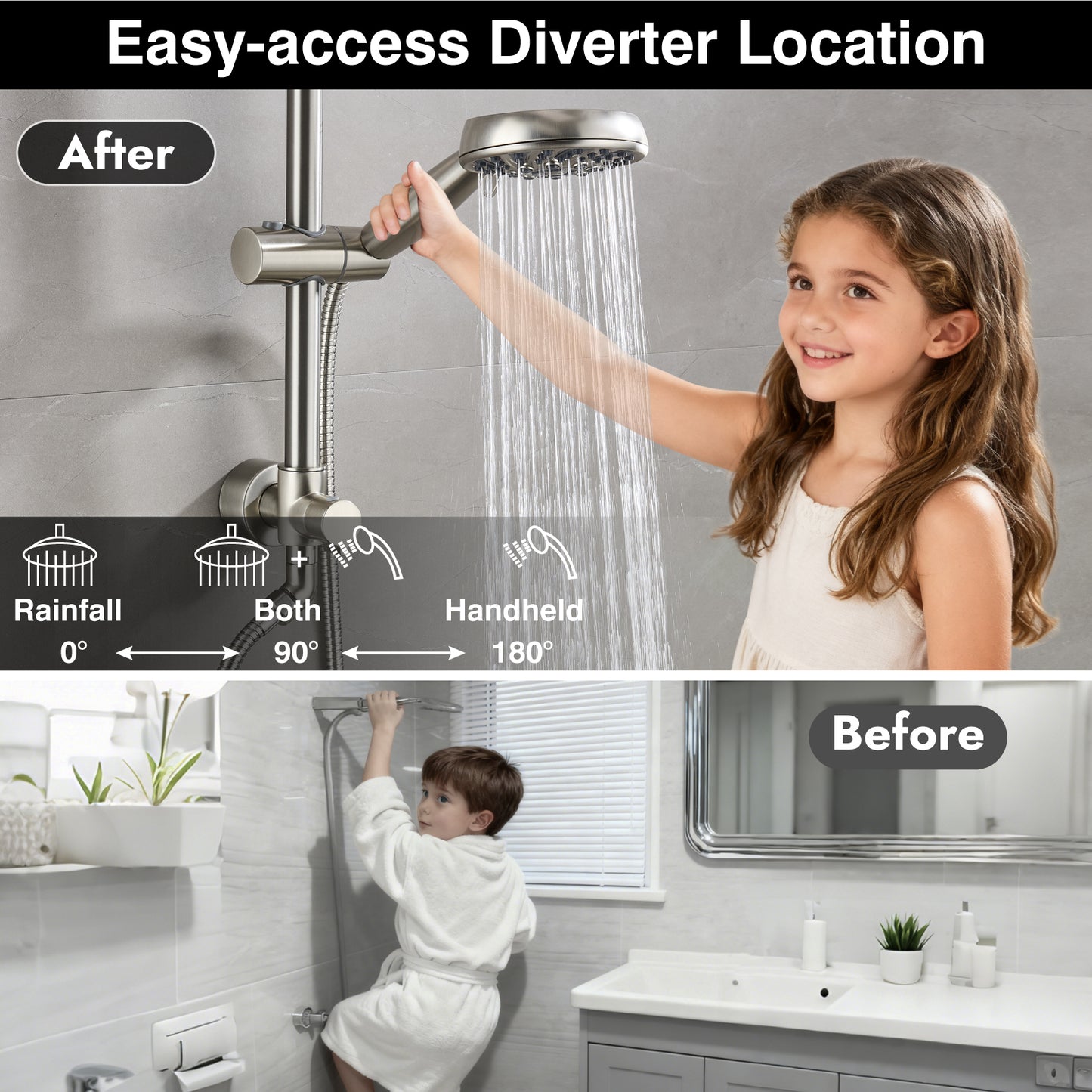
                  
                    Midanya Retrofit Rain Shower System Wall Mount 8 Inch Rainfall Shower Head with 5-setting Handheld Spray Combo with Slide Bar
                  
                