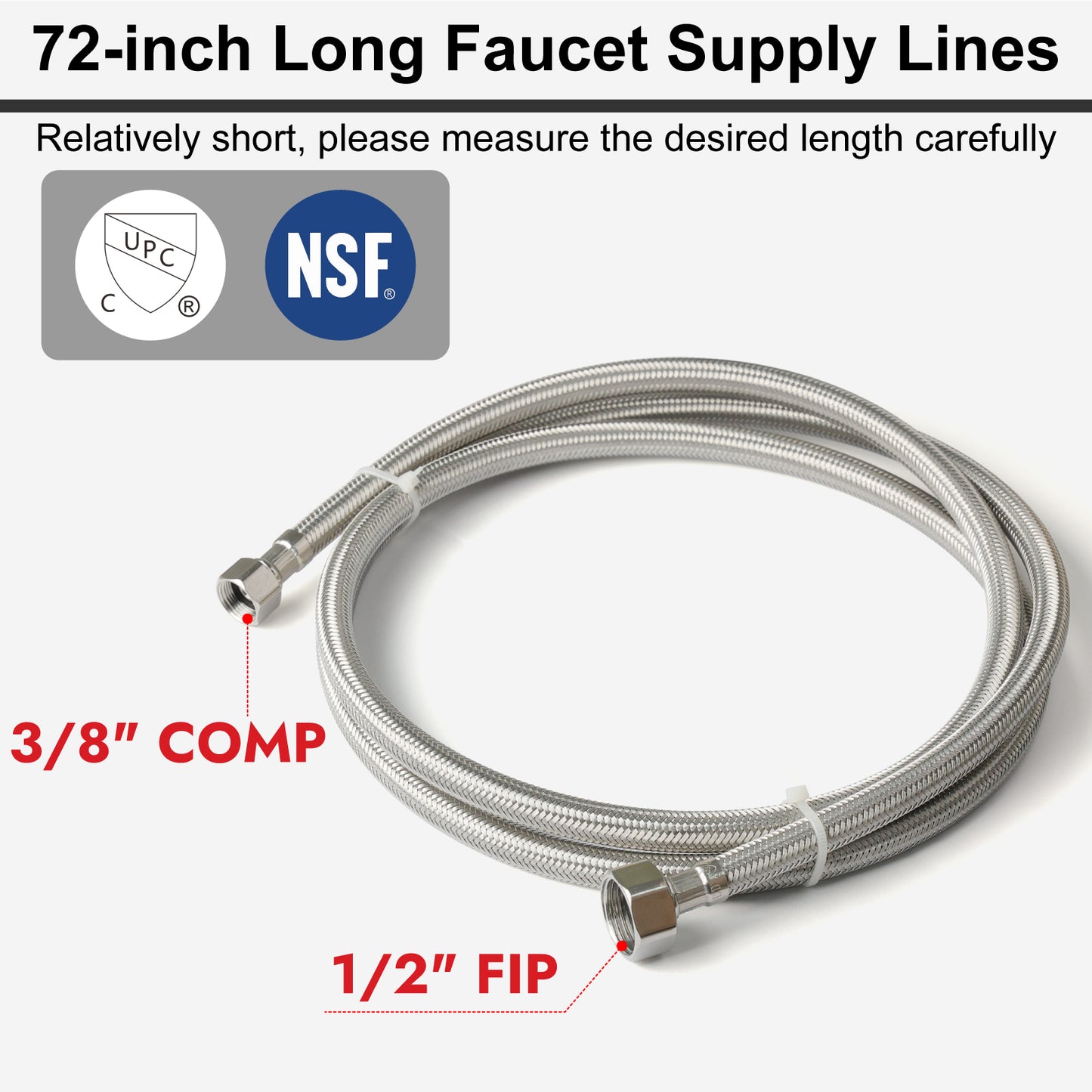 
                  
                    Midanya Faucet Supply Lines,Stainless Steel Braided Water Supply Line, 1/2" FIP x 3/8" COMP Faucet Hose, Faucet Hose Connector x 2 Pcs (1 Pair)
                  
                