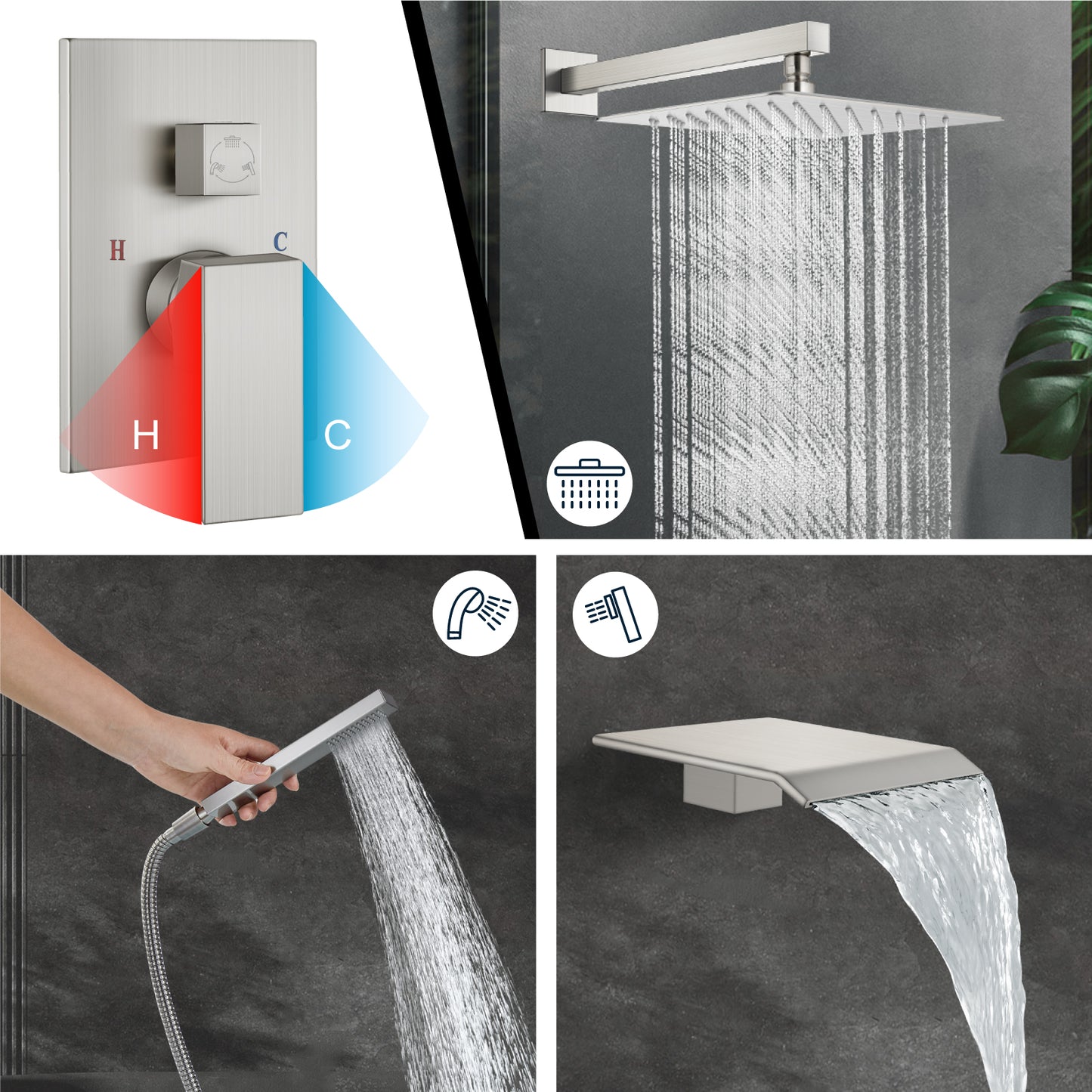 
                  
                    Midanya Rain Shower System with Tub Spout,Tub Shower Faucet Set with 10 inch rainfall Shower Head and Handheld Spray,Wall Mount Tub Shower Combo Rough-in Valve Included
                  
                