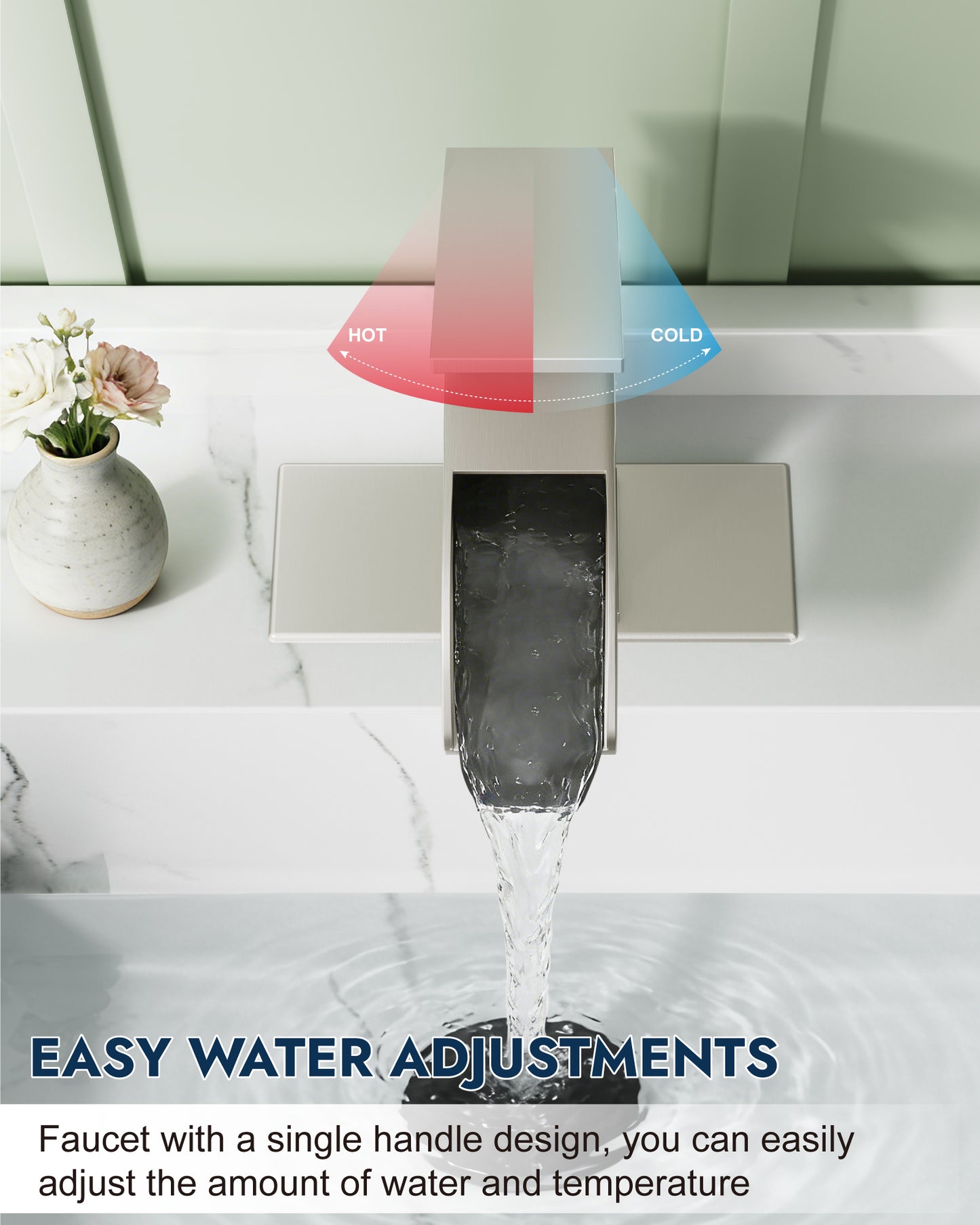 
                  
                    Midanya Waterfall Bathroom Faucet, Single Handle Bathroom Sink Faucet for Sink 1 or 4 Inch 3 Hole, Stainless Steel Vanity Faucets with Deck Plate and Pop up Drain
                  
                