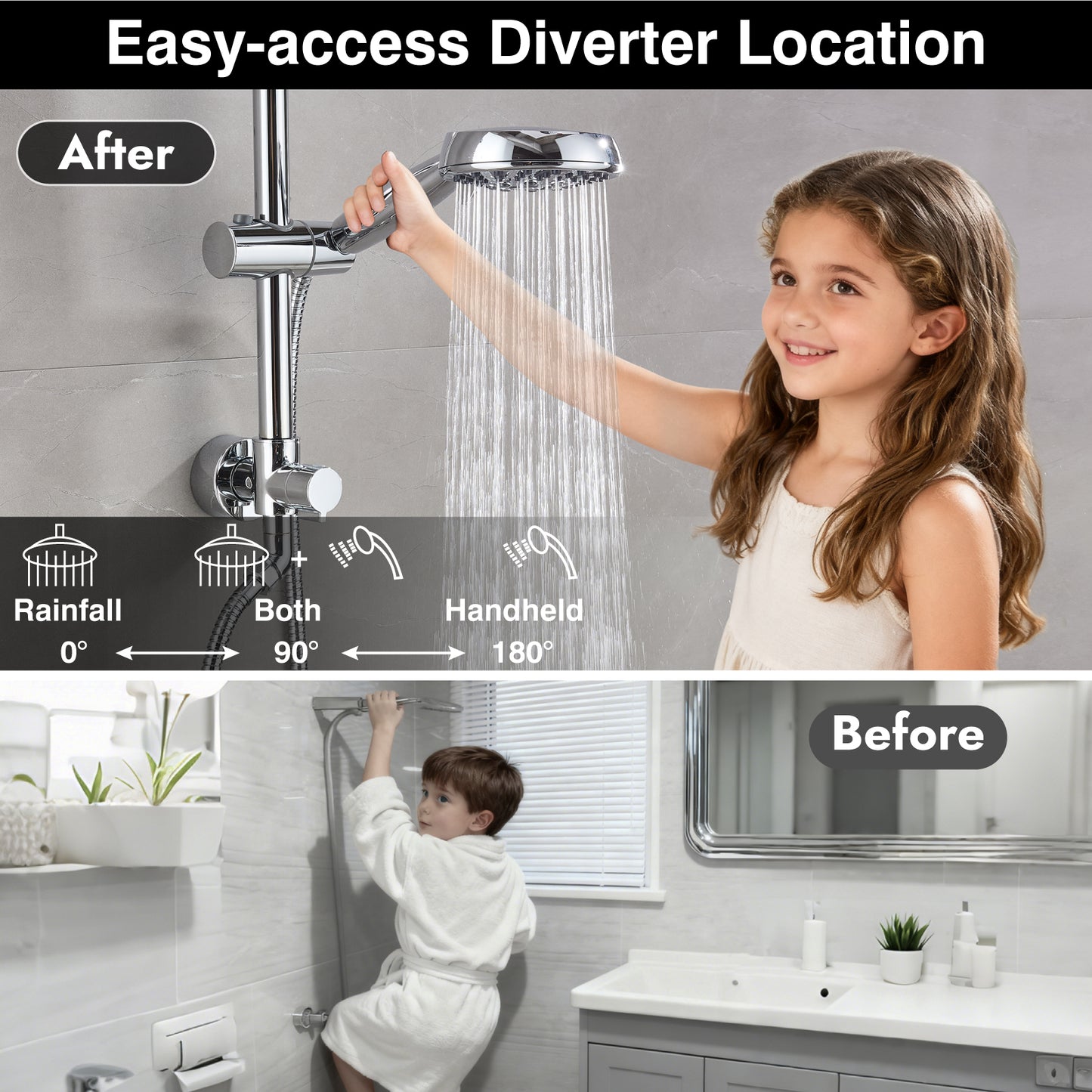 
                  
                    Midanya Retrofit Rain Shower System Wall Mount 8 Inch Rainfall Shower Head with 5-setting Handheld Spray Combo with Slide Bar
                  
                