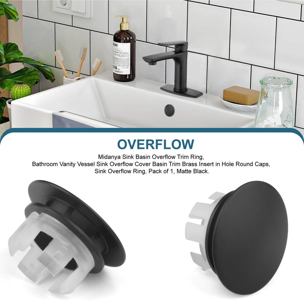 
                  
                    Midanya Bathroom Sink Overflow Cover Basin Trim Brass Insert in Hole Round Caps, Vanity Vessel Sink Basin Overflow Trim Ring, Bathroom Kitchen Sink Overflow Ring, Pack of 1
                  
                