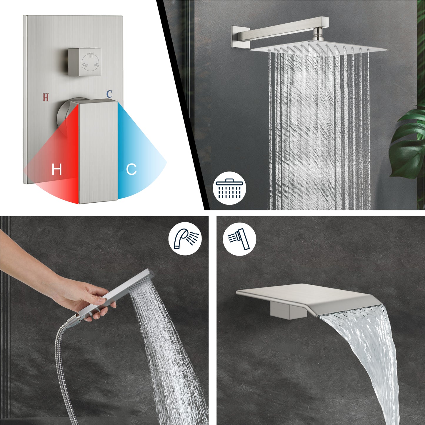 
                  
                    Midanya Rain Shower System with Tub Spout,Tub Shower Faucet Set with 8 inch rainfall Shower Head and Handheld Spray,Wall Mount Tub Shower Combo Rough-in Valve Included
                  
                