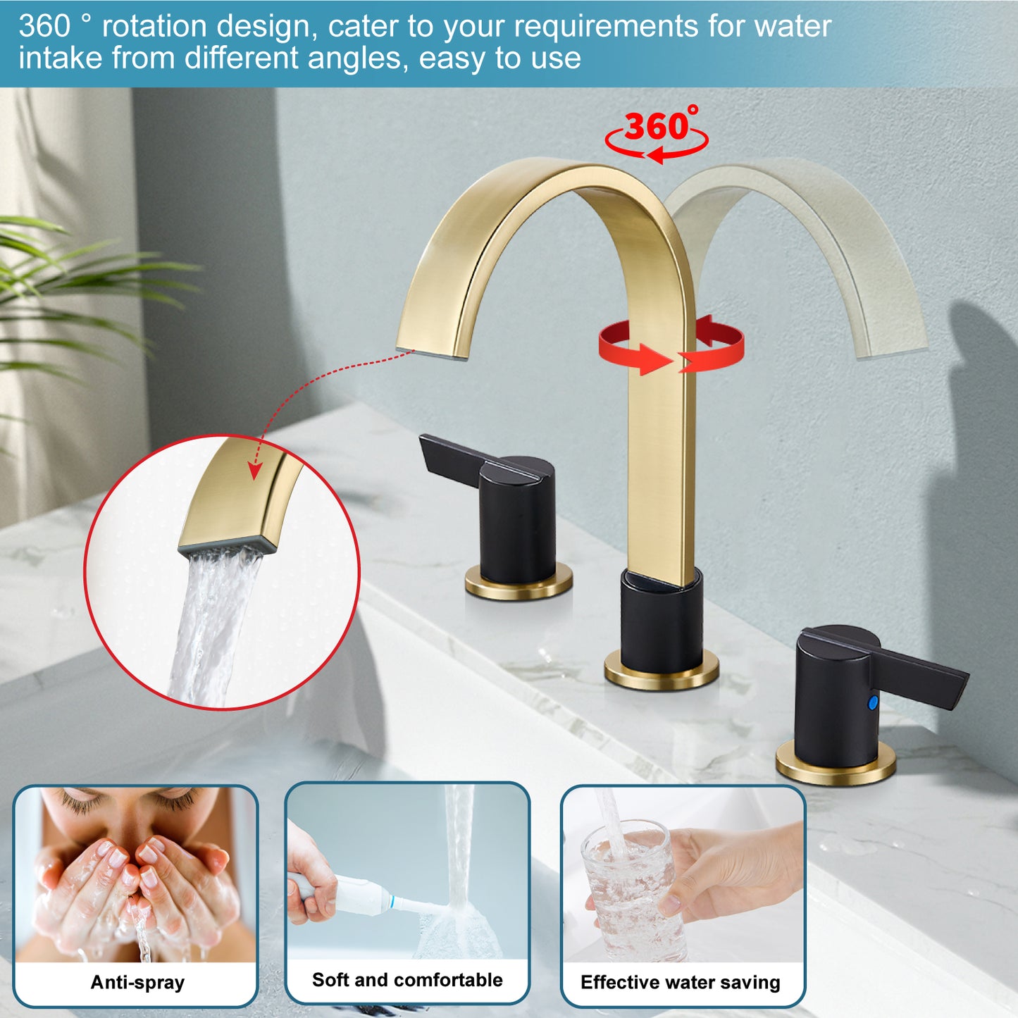 
                  
                    Midanya 8 inch Widespread Bathroom Sink Faucet,Modern Waterfall 3 Hole 2 Handles Bathroom Faucet 8" Vanity Faucets with Pop Up Drain and Water Supply Lines
                  
                
