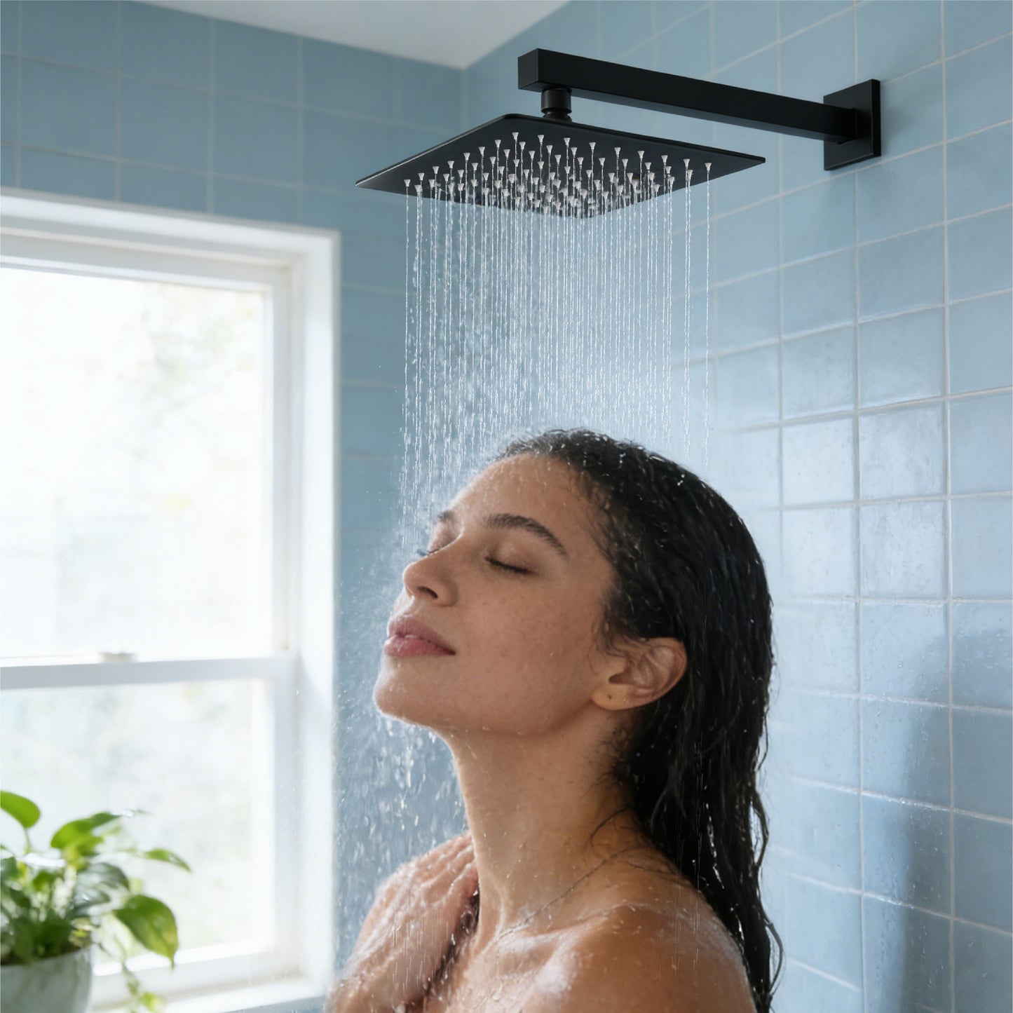 
                  
                    Midanya 6 inch Rainfall Shower Head Square Stainless Steel Rain Showerhead High Pressure Waterfall Crackproof Coverage with Silicone Nozzle 1/16" Ultra Thin Design Swivel Connector
                  
                