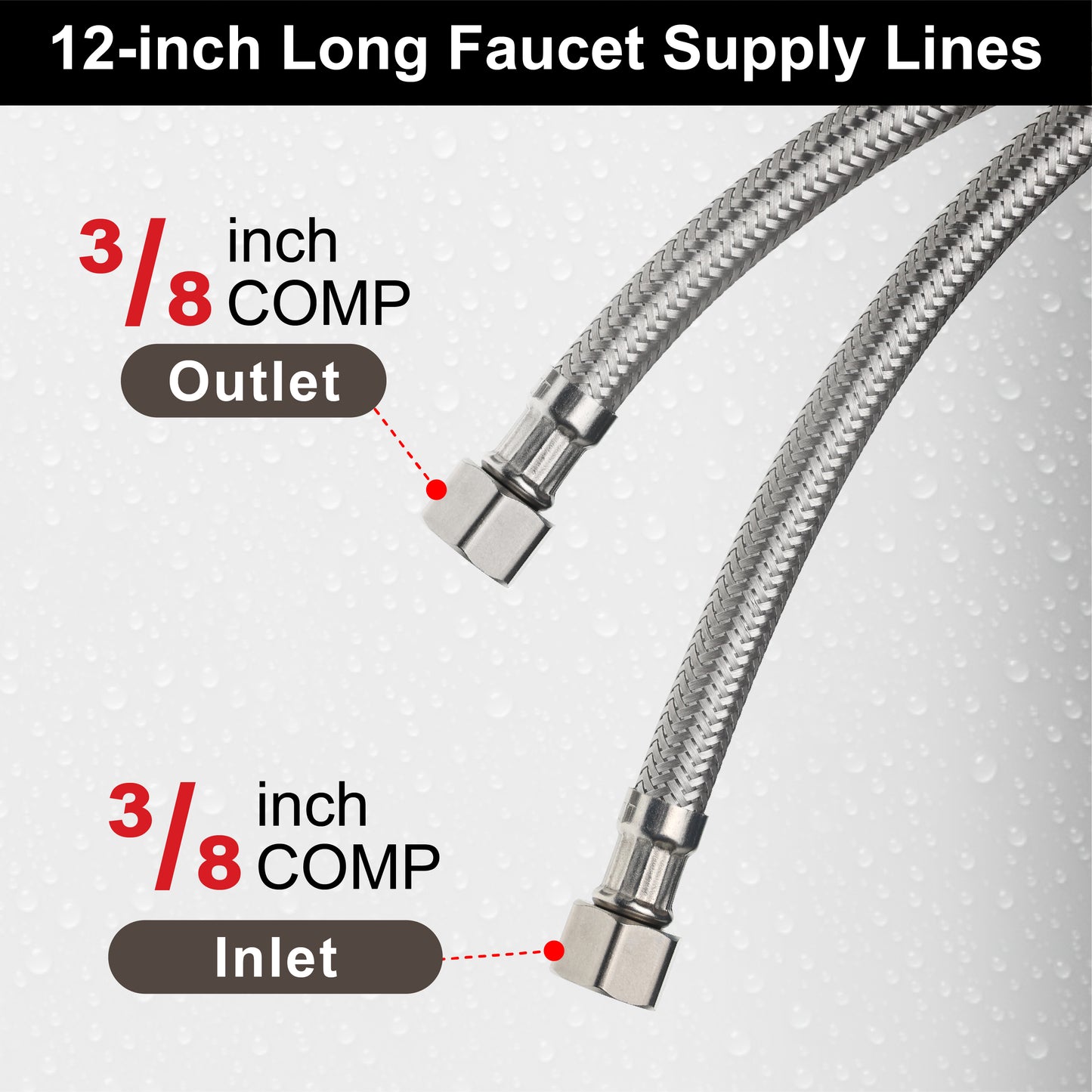 
                  
                    Midanya Faucet Supply Lines,Stainless Steel Braided Water Supply Line, 3/8" COMP x 3/8" COMP Faucet Hose, Faucet Hose Connector x 2 Pcs (1 Pair)
                  
                