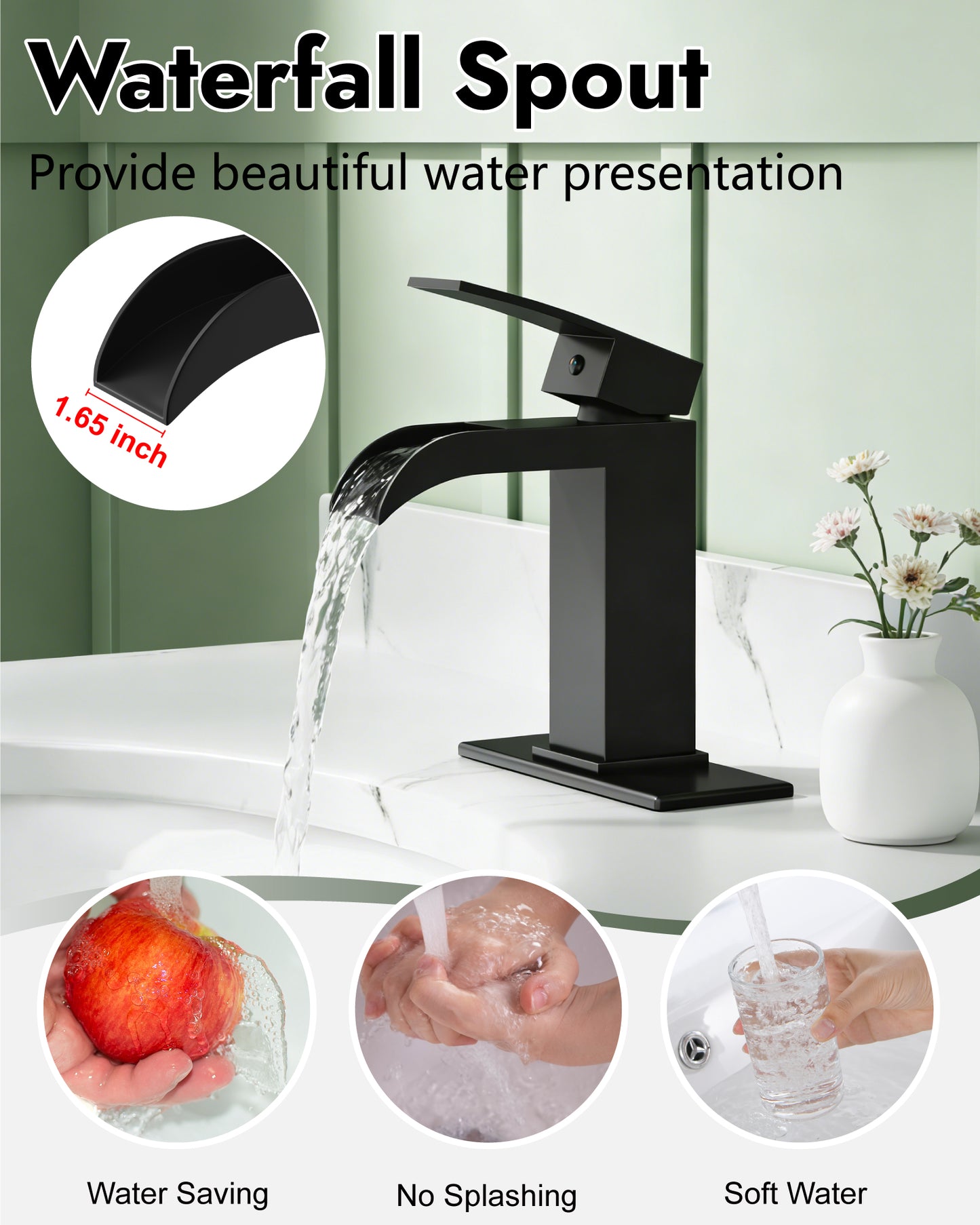 
                  
                    Midanya Waterfall Bathroom Faucet, Single Handle Bathroom Sink Faucet for Sink 1 or 4 Inch 3 Hole, Stainless Steel Vanity Faucets with Deck Plate and Pop up Drain
                  
                