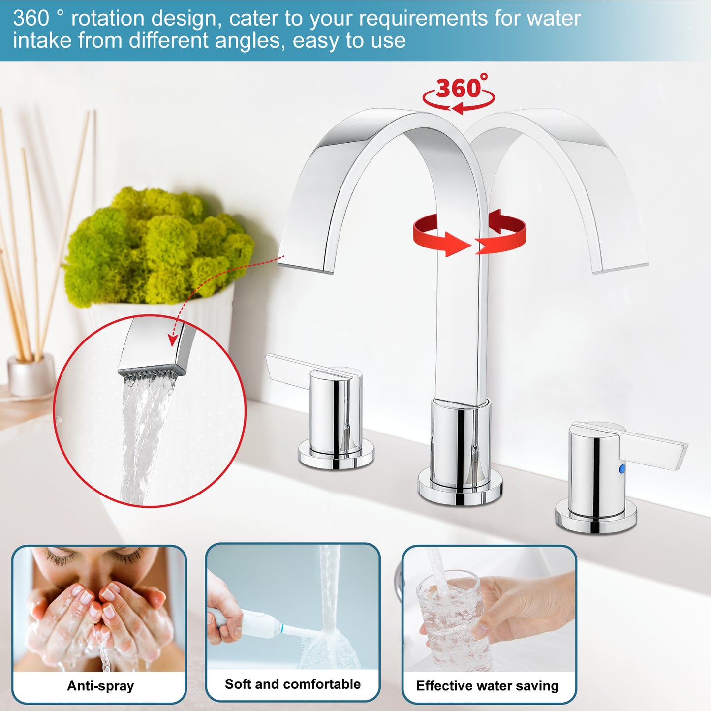 
                  
                    Midanya 8 inch Widespread Bathroom Sink Faucet,Modern Waterfall 3 Hole 2 Handles Bathroom Faucet 8" Vanity Faucets with Pop Up Drain and Water Supply Lines
                  
                