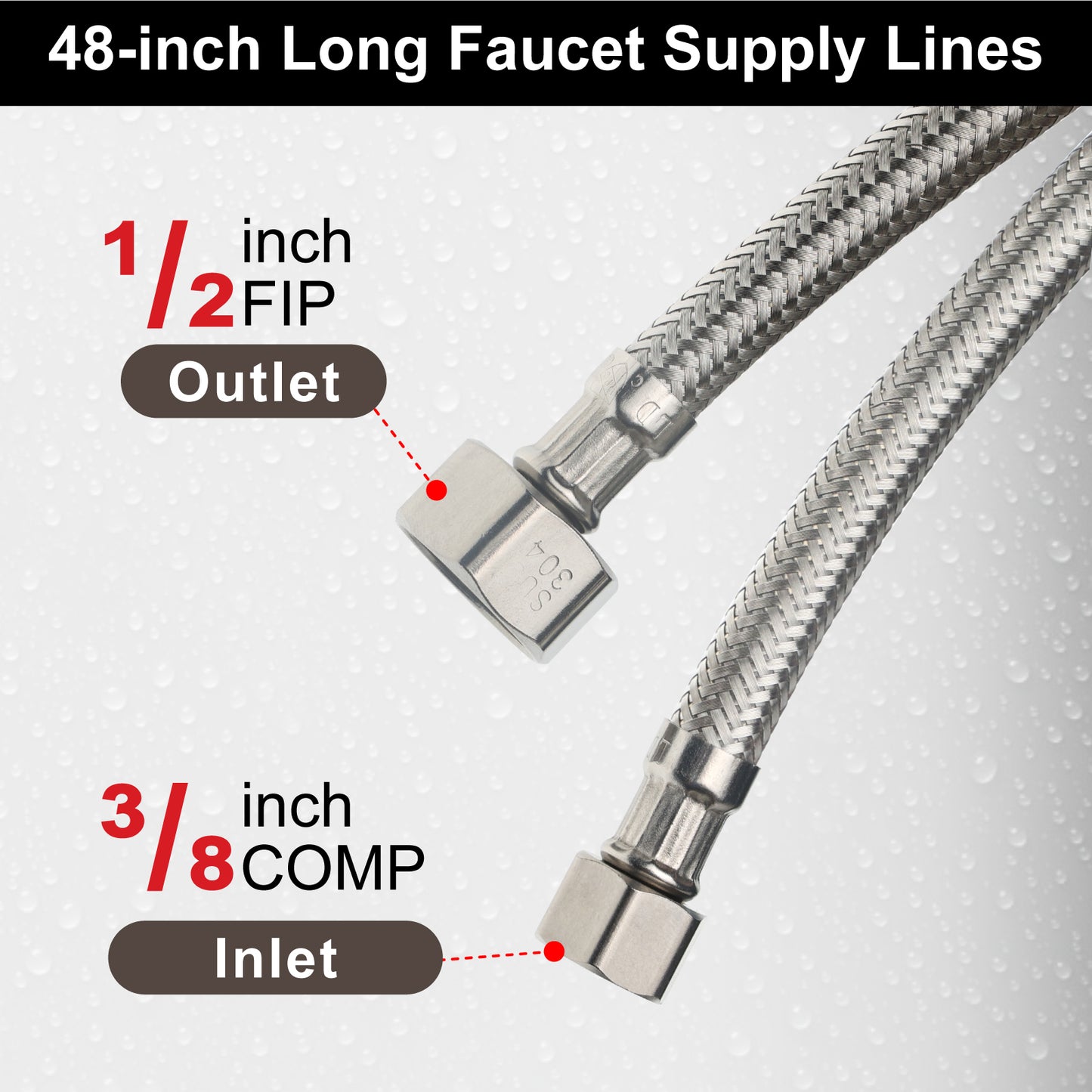 
                  
                    Midanya Faucet Supply Lines,Stainless Steel Braided Water Supply Line, 1/2" FIP x 3/8" COMP Faucet Hose, Faucet Hose Connector x 2 Pcs (1 Pair)
                  
                