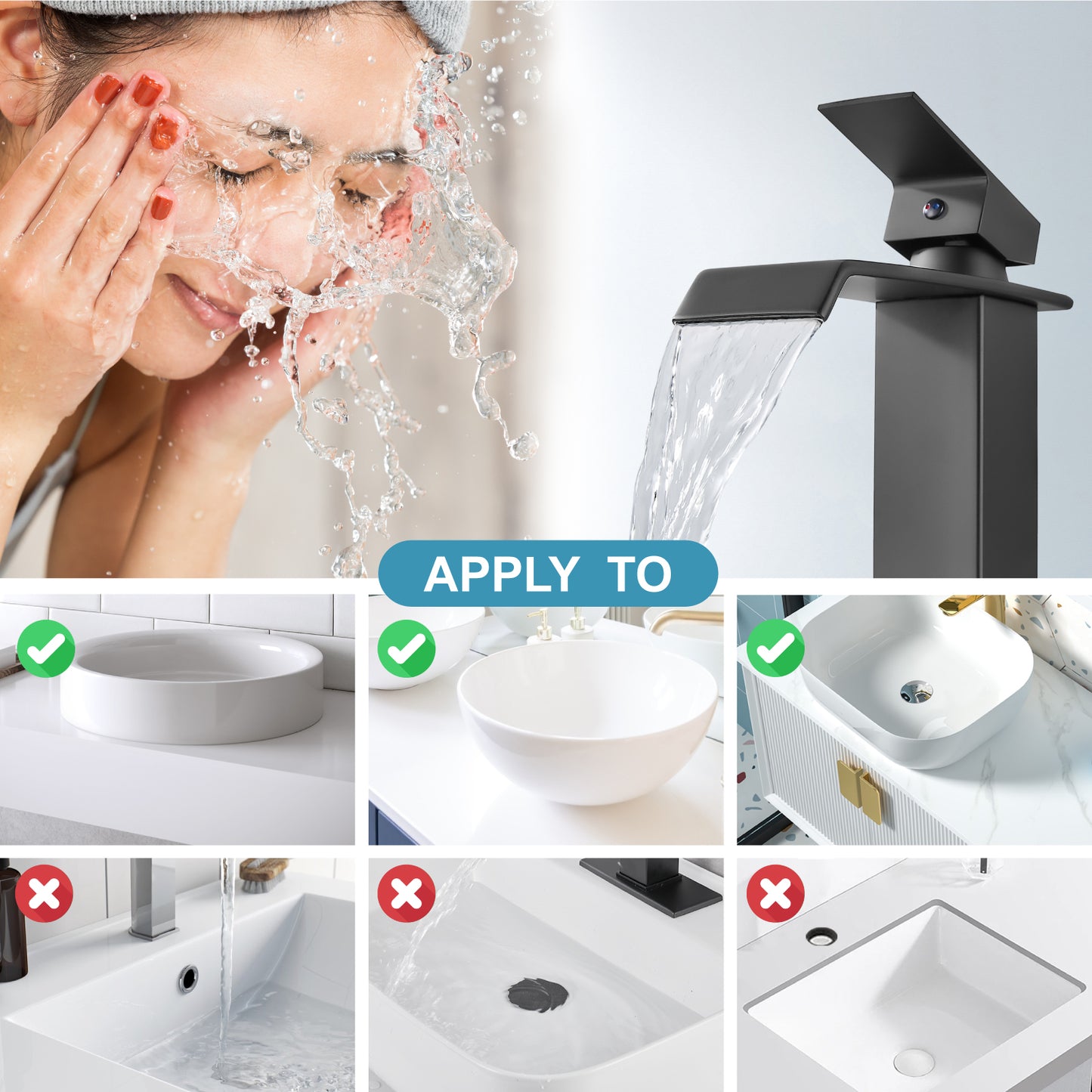 
                  
                    Midanya Waterfall Bathroom Faucets, Single Handle 1 Hole Bathroom Sink Faucet Modern RV Vanity Restroom Lavatory Basin Faucet with Pop Up Drain,Tall Body
                  
                