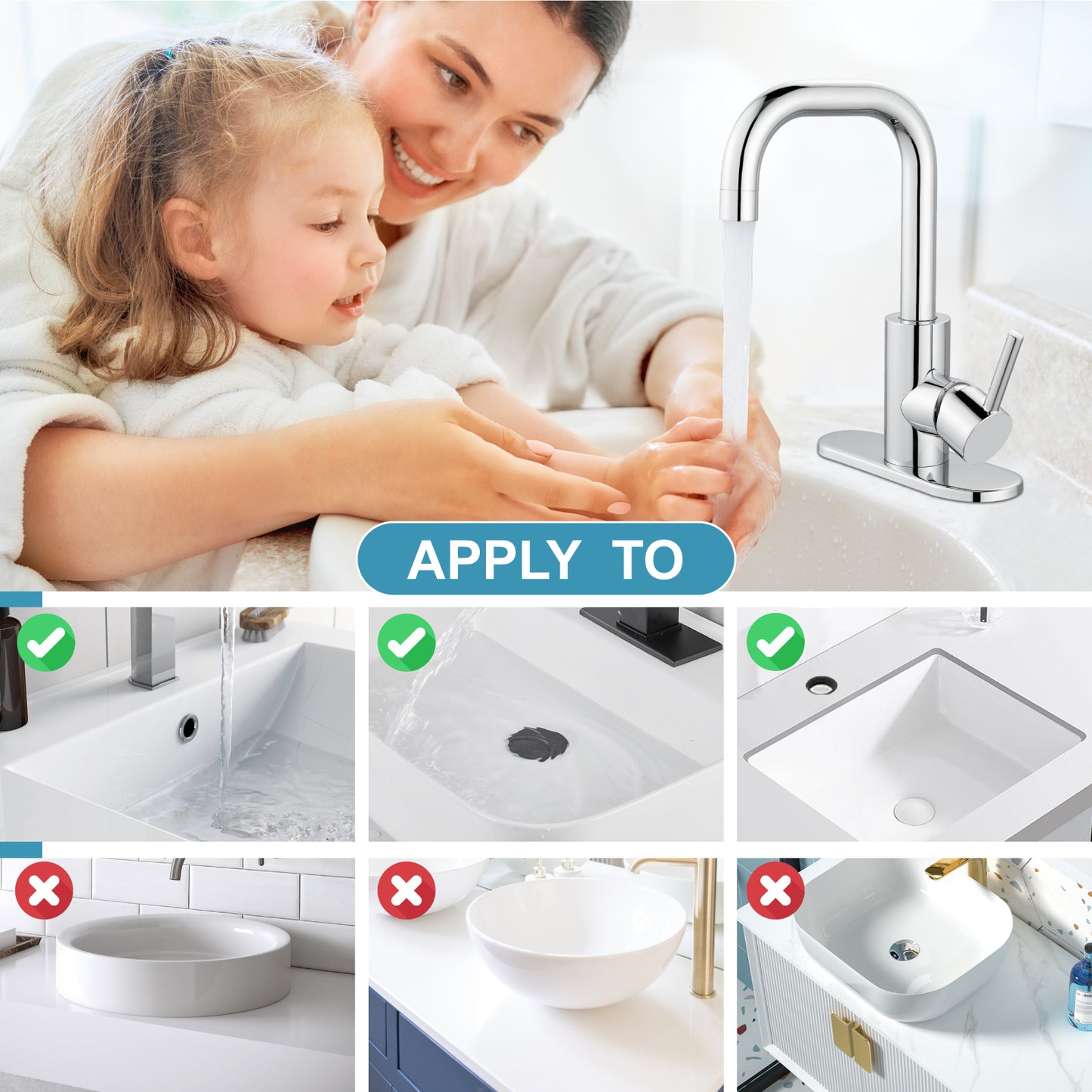 
                  
                    Midanya Bathroom Sink Faucet Single Handle, RV Small Vanity Faucet Wet Bar Pre-Kitchen Farmhouse with 360°Rotation Spout and Deck Plate, Supply Hoses and Pop-up Drain
                  
                