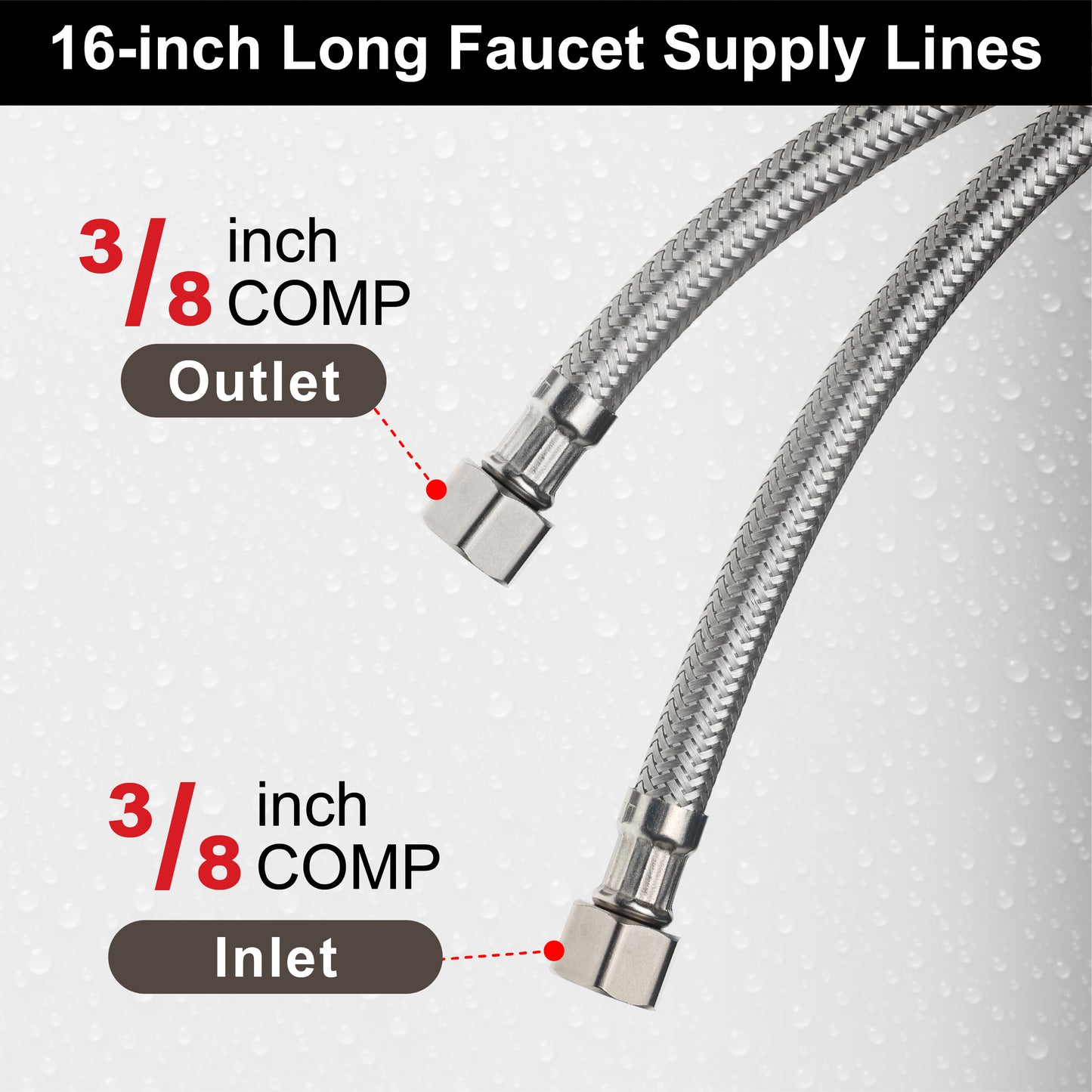 
                  
                    Midanya Faucet Supply Lines,Stainless Steel Braided Water Supply Line, 3/8" COMP x 3/8" COMP Faucet Hose, Faucet Hose Connector x 2 Pcs (1 Pair)
                  
                