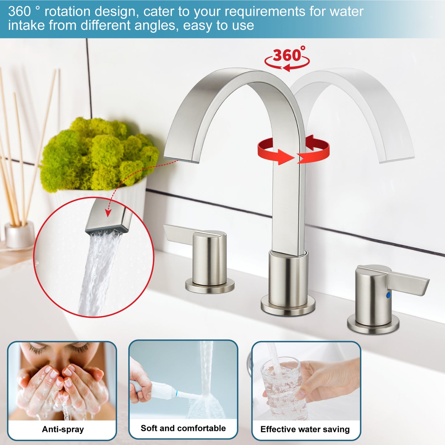 
                  
                    Midanya 8 inch Widespread Bathroom Sink Faucet,Modern Waterfall 3 Hole 2 Handles Bathroom Faucet 8" Vanity Faucets with Pop Up Drain and Water Supply Lines
                  
                