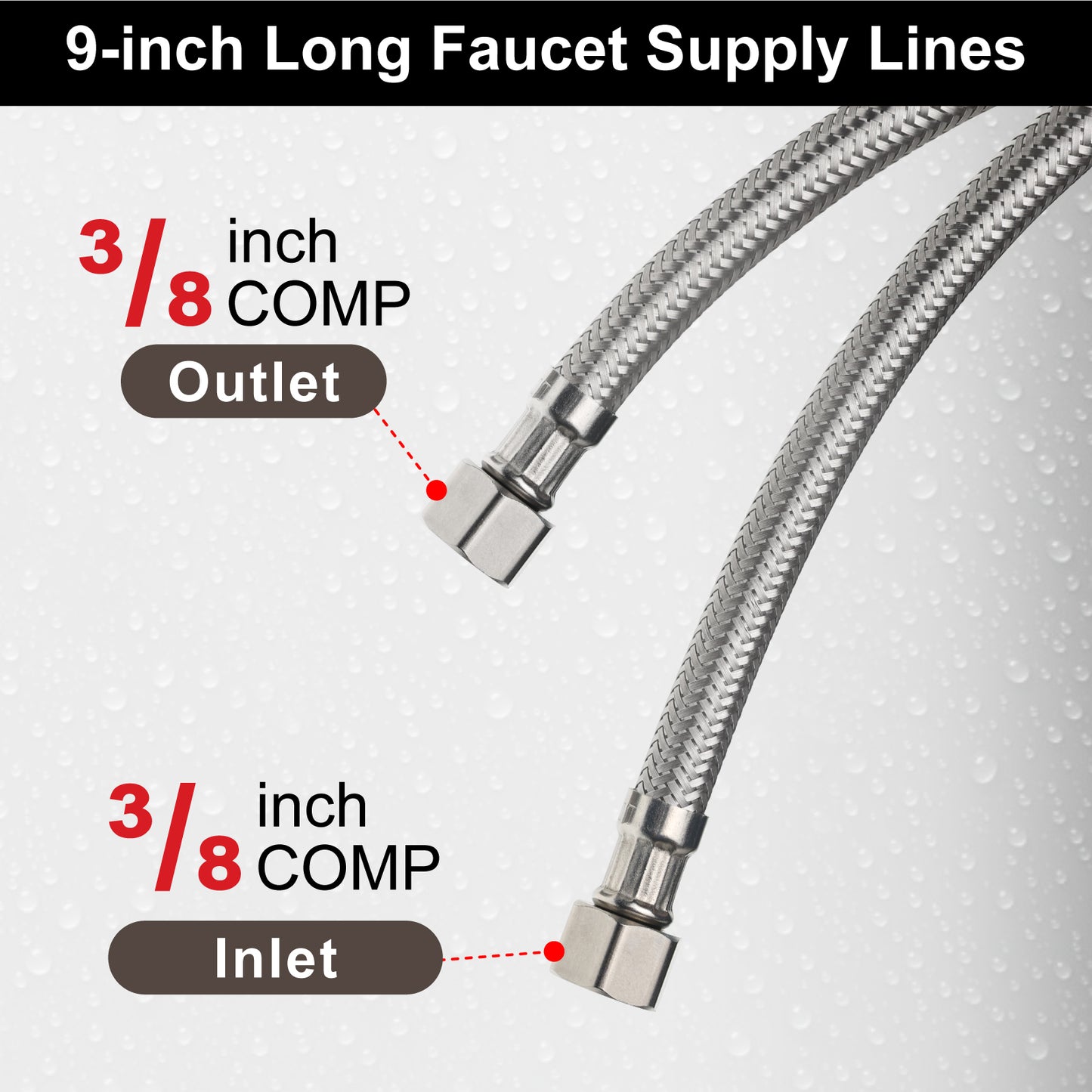 
                  
                    Midanya Faucet Supply Lines,Stainless Steel Braided Water Supply Line, 3/8" COMP x 3/8" COMP Faucet Hose, Faucet Hose Connector x 2 Pcs (1 Pair)
                  
                