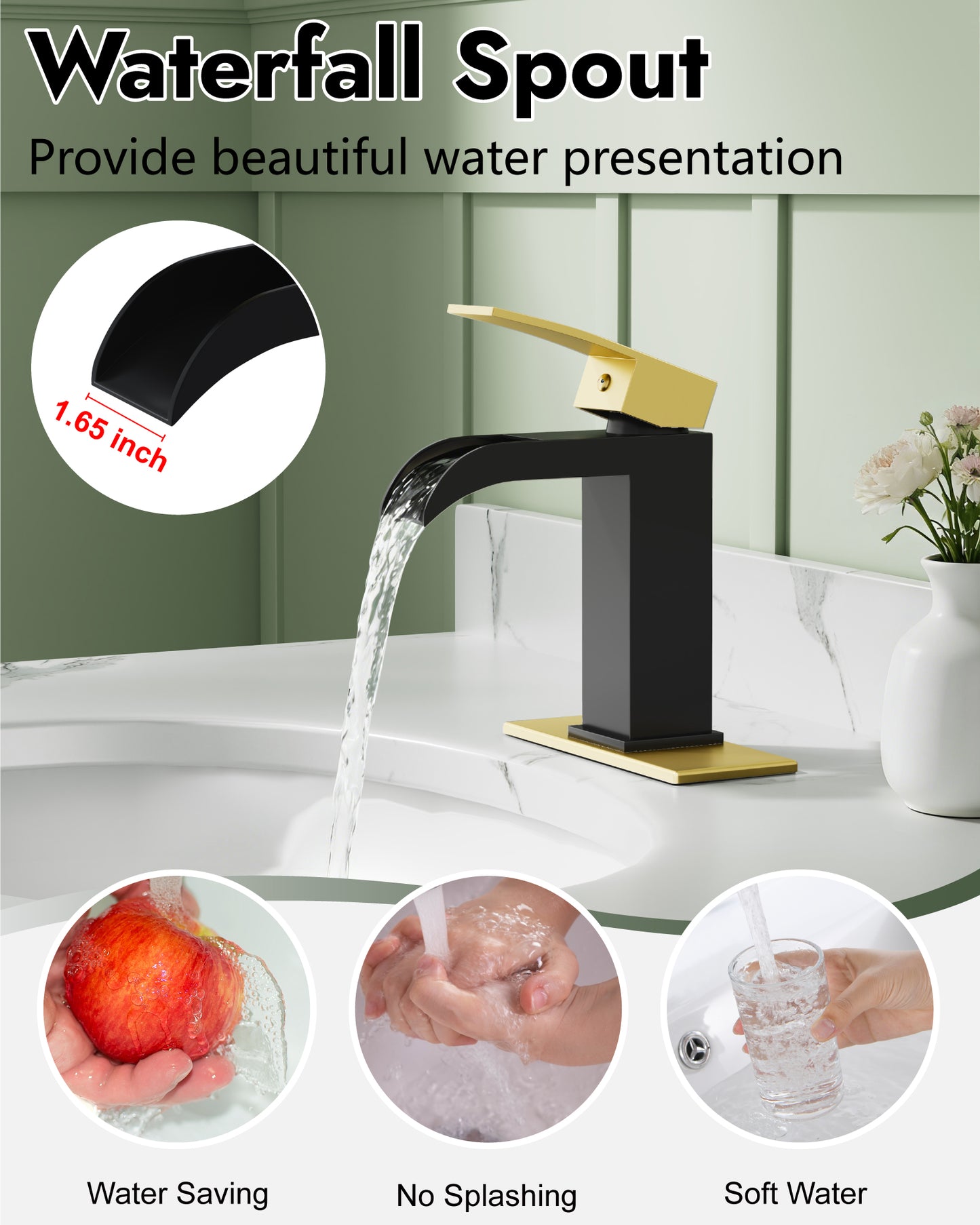 
                  
                    Midanya Waterfall Bathroom Faucet, Single Handle Bathroom Sink Faucet for Sink 1 or 4 Inch 3 Hole, Stainless Steel Vanity Faucets with Deck Plate and Pop up Drain
                  
                