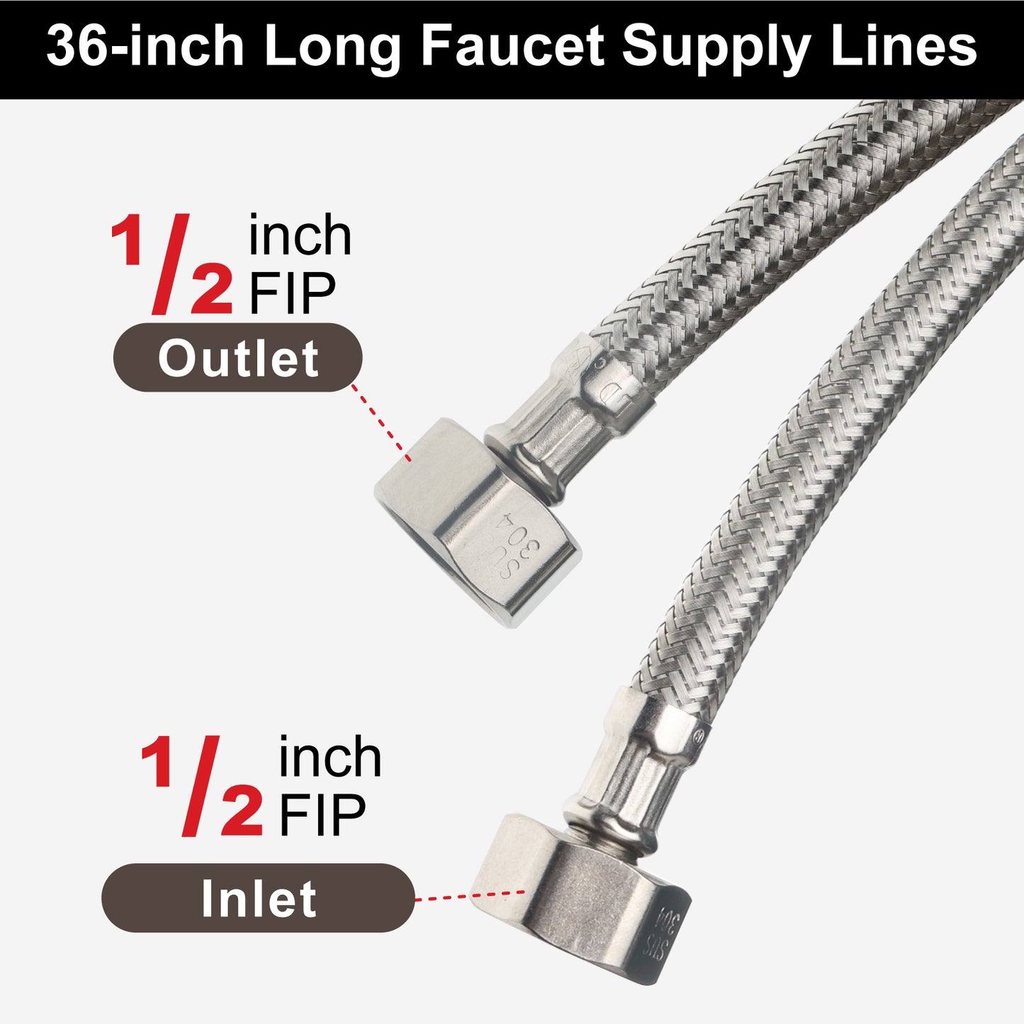 
                  
                    Midanya Faucet Supply Lines,Stainless Steel Braided Water Supply Line, 1/2" FIP x 1/2" FIP Faucet Hose, Faucet Hose Connector x 2 Pcs (1 Pair)
                  
                