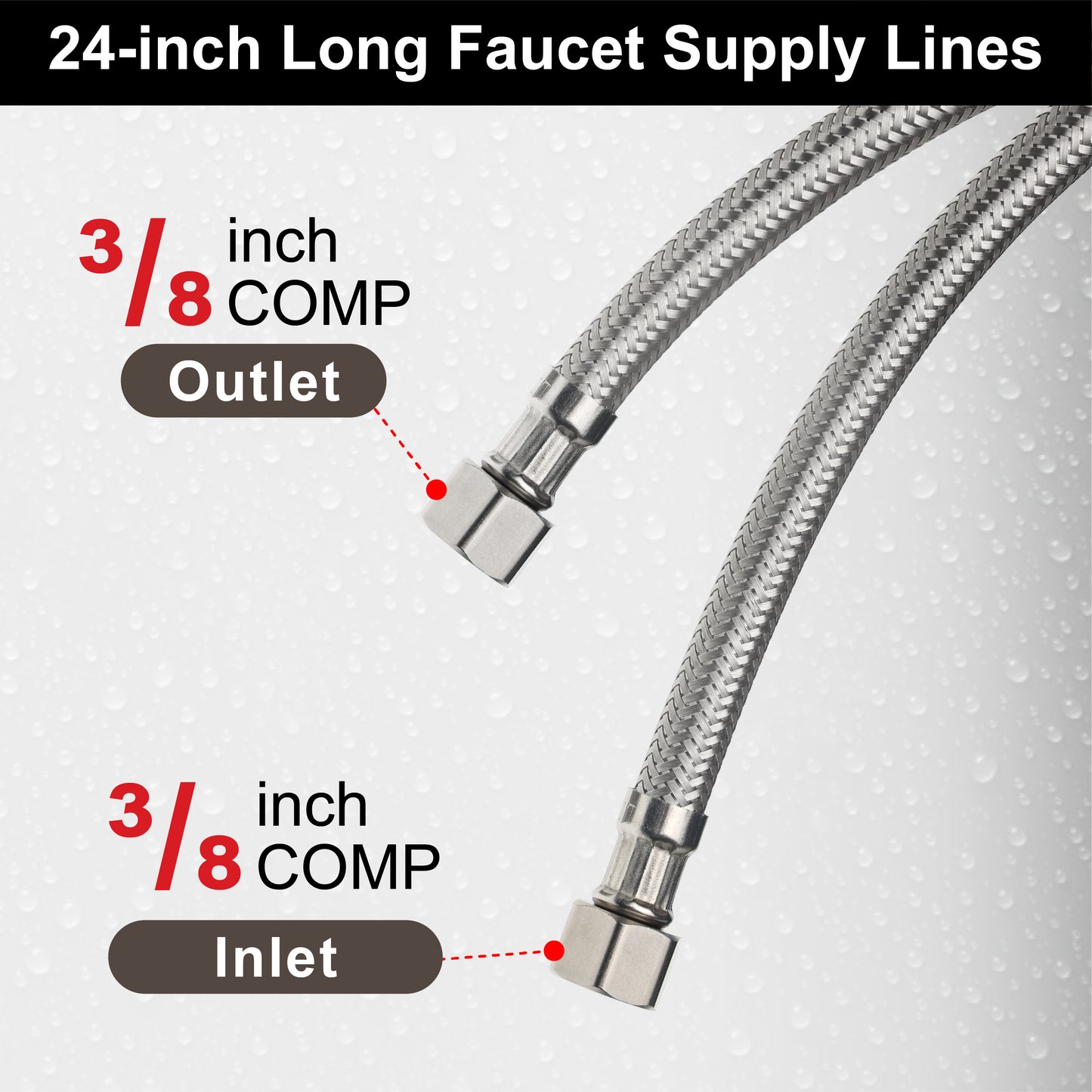 
                  
                    Midanya Faucet Supply Lines,Stainless Steel Braided Water Supply Line, 3/8" COMP x 3/8" COMP Faucet Hose, Faucet Hose Connector x 2 Pcs (1 Pair)
                  
                