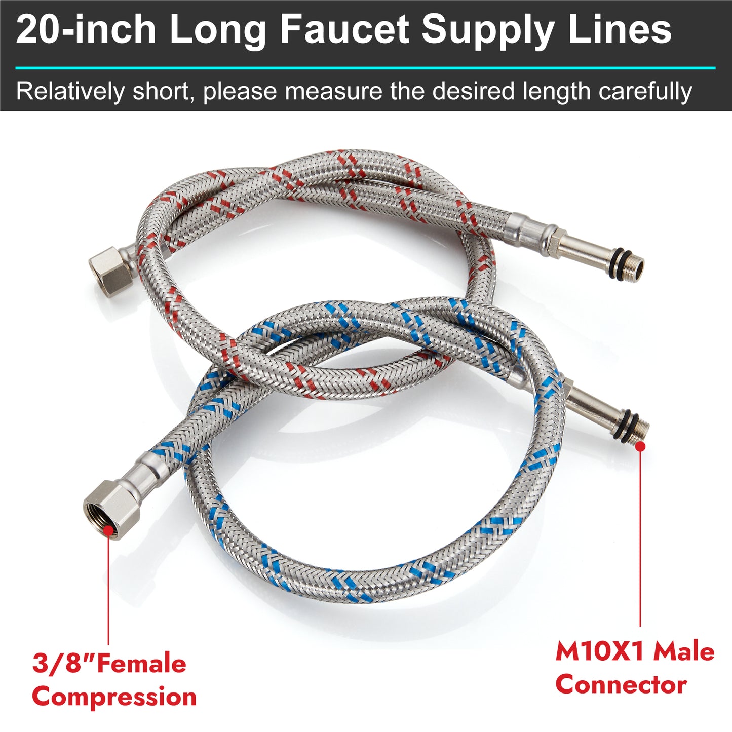 
                  
                    Midanya Faucet Connector, Braided Stainless Steel Supply Hose 3/8-Inch Female Compression Thread x M10 Male Connector, x 2 Pcs (1 Pair)
                  
                
