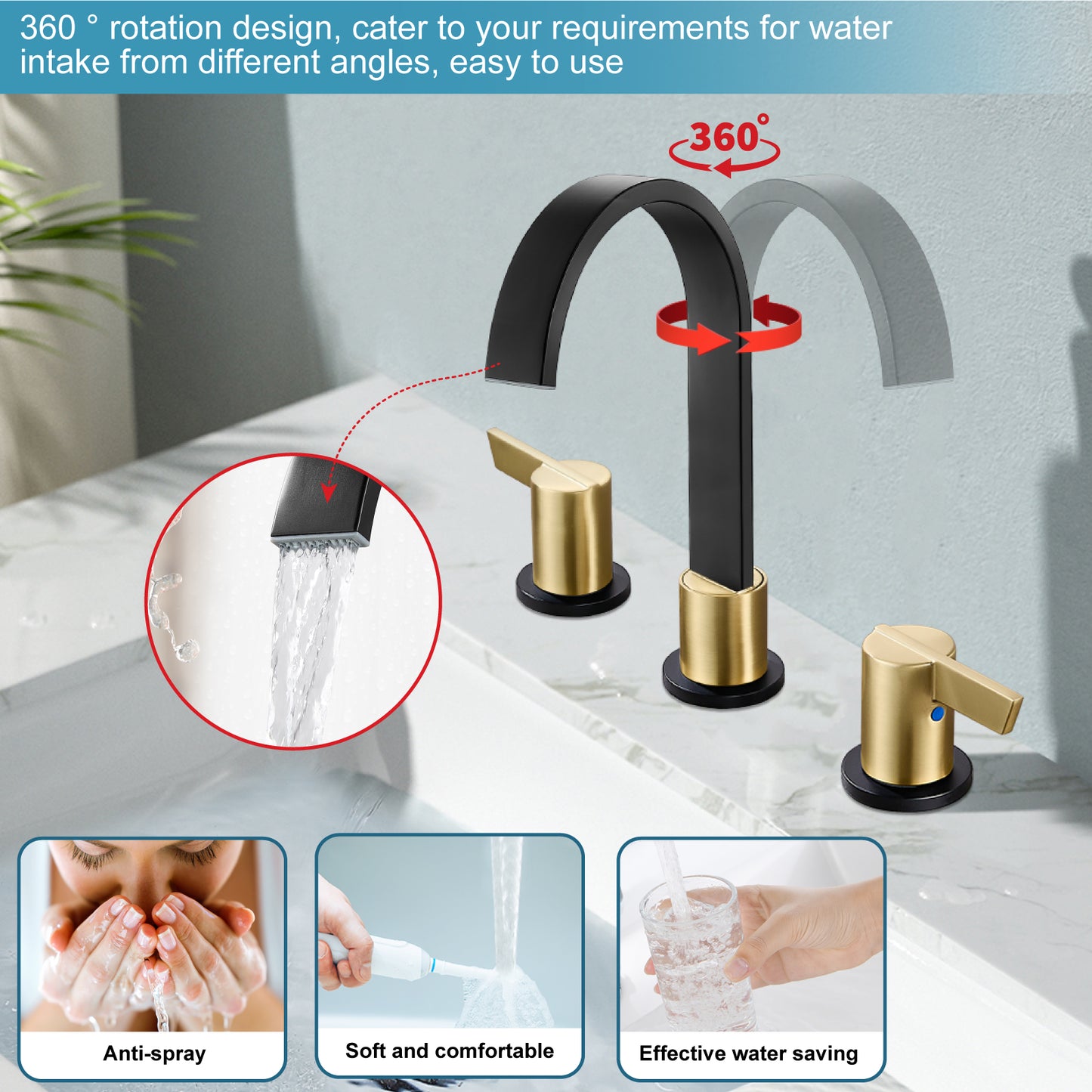
                  
                    Midanya 8 inch Widespread Bathroom Sink Faucet,Modern Waterfall 3 Hole 2 Handles Bathroom Faucet 8" Vanity Faucets with Pop Up Drain and Water Supply Lines
                  
                