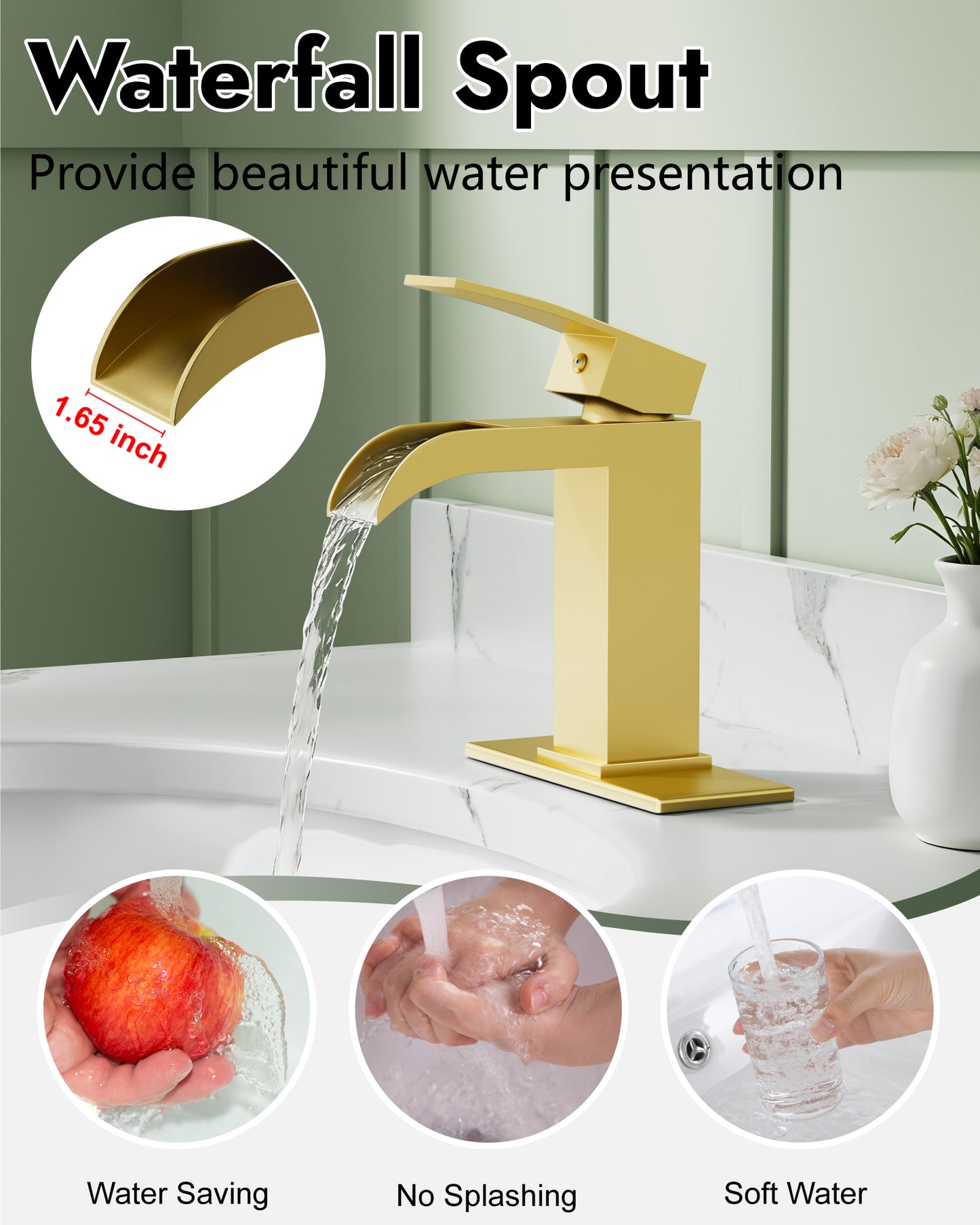
                  
                    Midanya Waterfall Bathroom Faucet, Single Handle Bathroom Sink Faucet for Sink 1 or 4 Inch 3 Hole, Stainless Steel Vanity Faucets with Deck Plate and Pop up Drain
                  
                