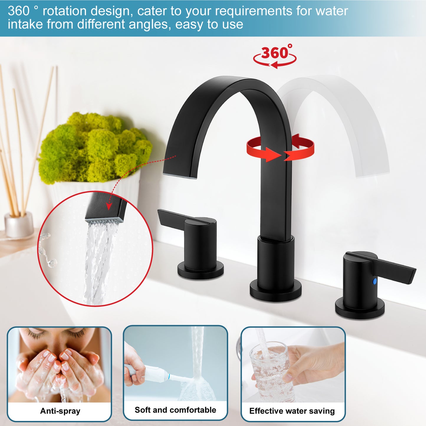 
                  
                    Midanya 8 inch Widespread Bathroom Sink Faucet,Modern Waterfall 3 Hole 2 Handles Bathroom Faucet 8" Vanity Faucets with Pop Up Drain and Water Supply Lines
                  
                