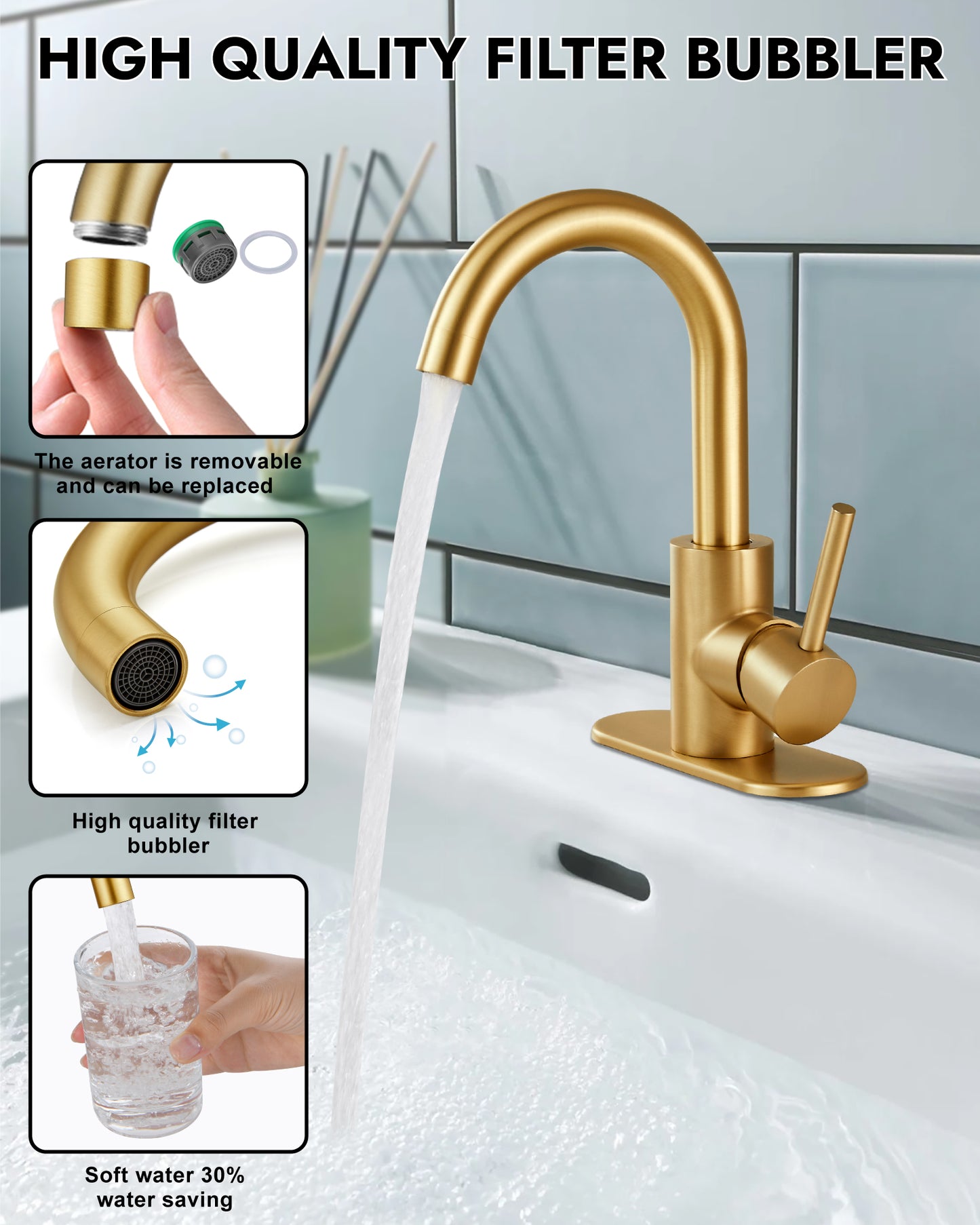 
                  
                    Midanya Single Handle Bathroom Sink Faucet, Wet Bar Pre-Kitchen Farmhouse RV Small Vanity Faucet with 360°Rotation Spout with Deck Plate, Supply Hoses and Drain Stopper
                  
                