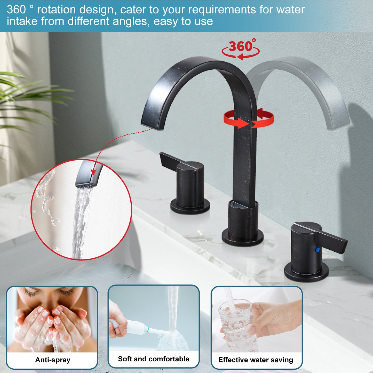 
                  
                    Midanya 8 inch Widespread Bathroom Sink Faucet,Modern Waterfall 3 Hole 2 Handles Bathroom Faucet 8" Vanity Faucets with Pop Up Drain and Water Supply Lines
                  
                