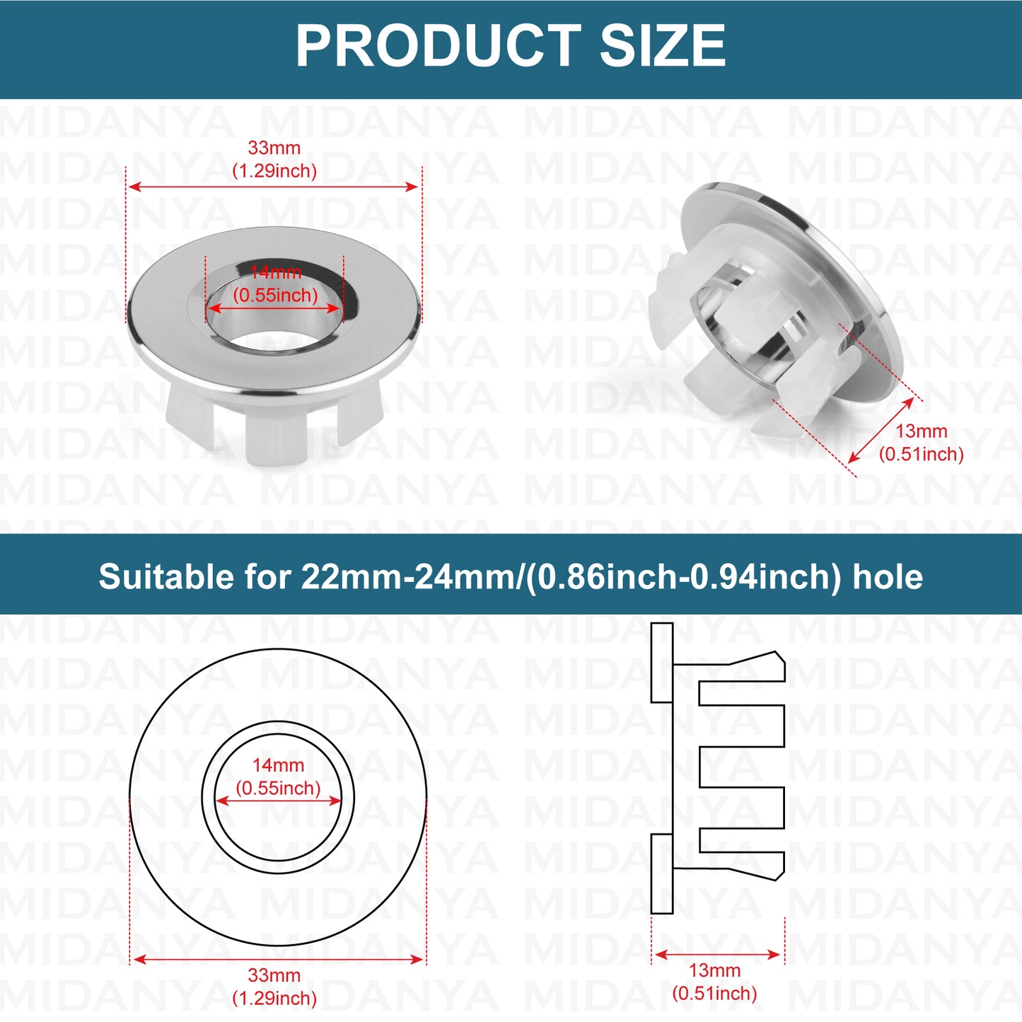 
                  
                    Midanya Brass Insert in Hole Round Caps, 2 Pcs Sink Basin Trim Overflow Cover, Bathroom Kitchen Vanity Vessel Sink Overflow Ring
                  
                