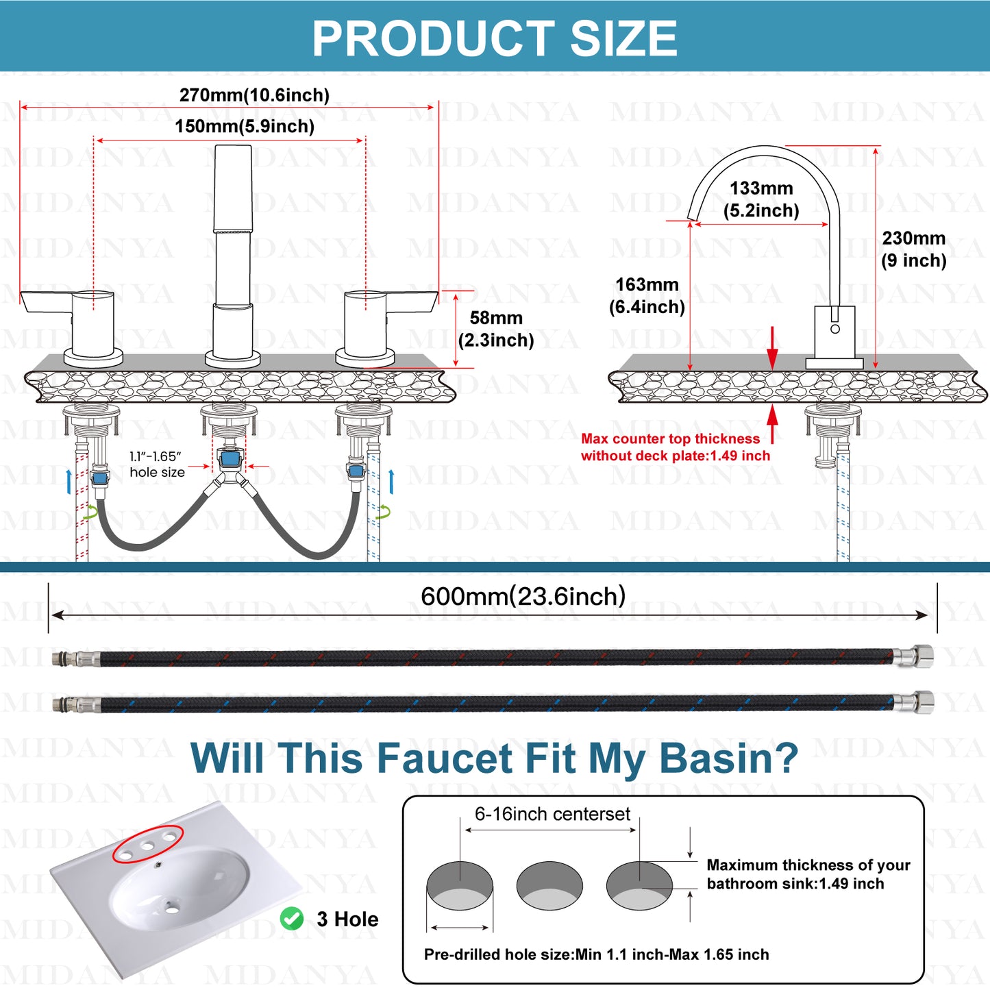 
                  
                    Midanya 8 inch Widespread Bathroom Sink Faucet,Modern Waterfall 3 Hole 2 Handles Bathroom Faucet 8" Vanity Faucets with Pop Up Drain and Water Supply Lines
                  
                