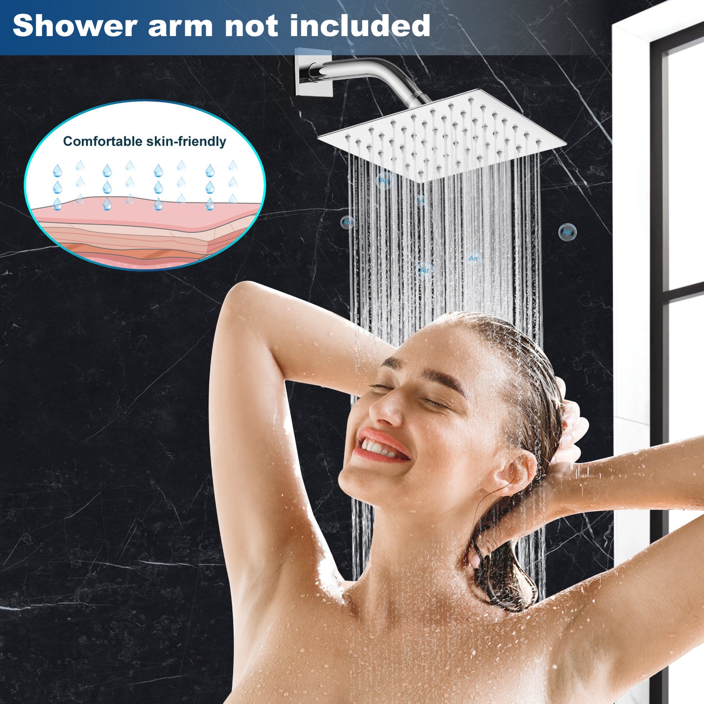 
                  
                    Midanya 6 inch Rainfall Shower Head Square Stainless Steel Rain Showerhead High Pressure Waterfall Crackproof Coverage with Silicone Nozzle 1/16" Ultra Thin Design Swivel Connector
                  
                
